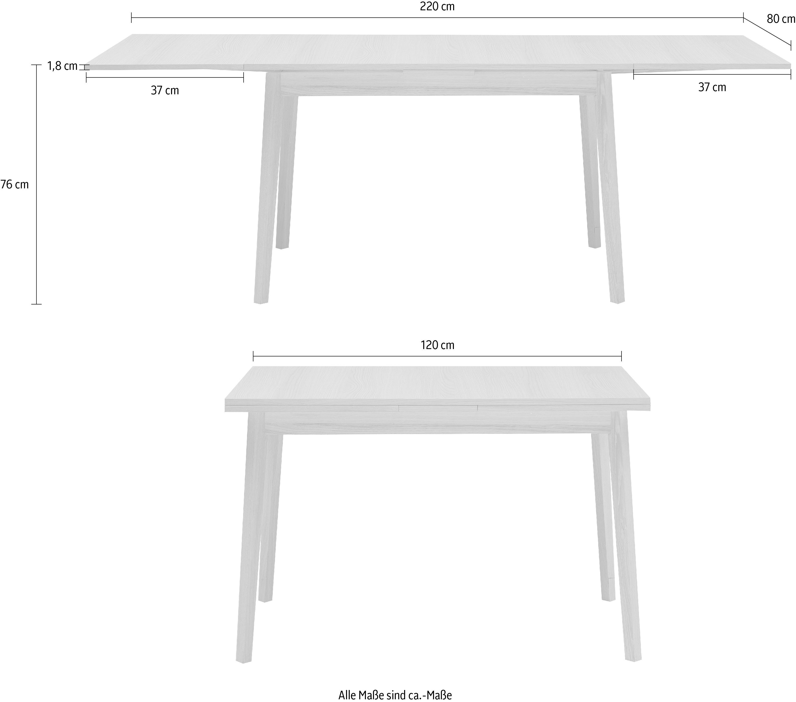Hammel Furniture Esstisch Basic Gestell cm, Tischplatte Melamin Hammel und aus by Single, Eichefarben Massivholz in 120(220)x80