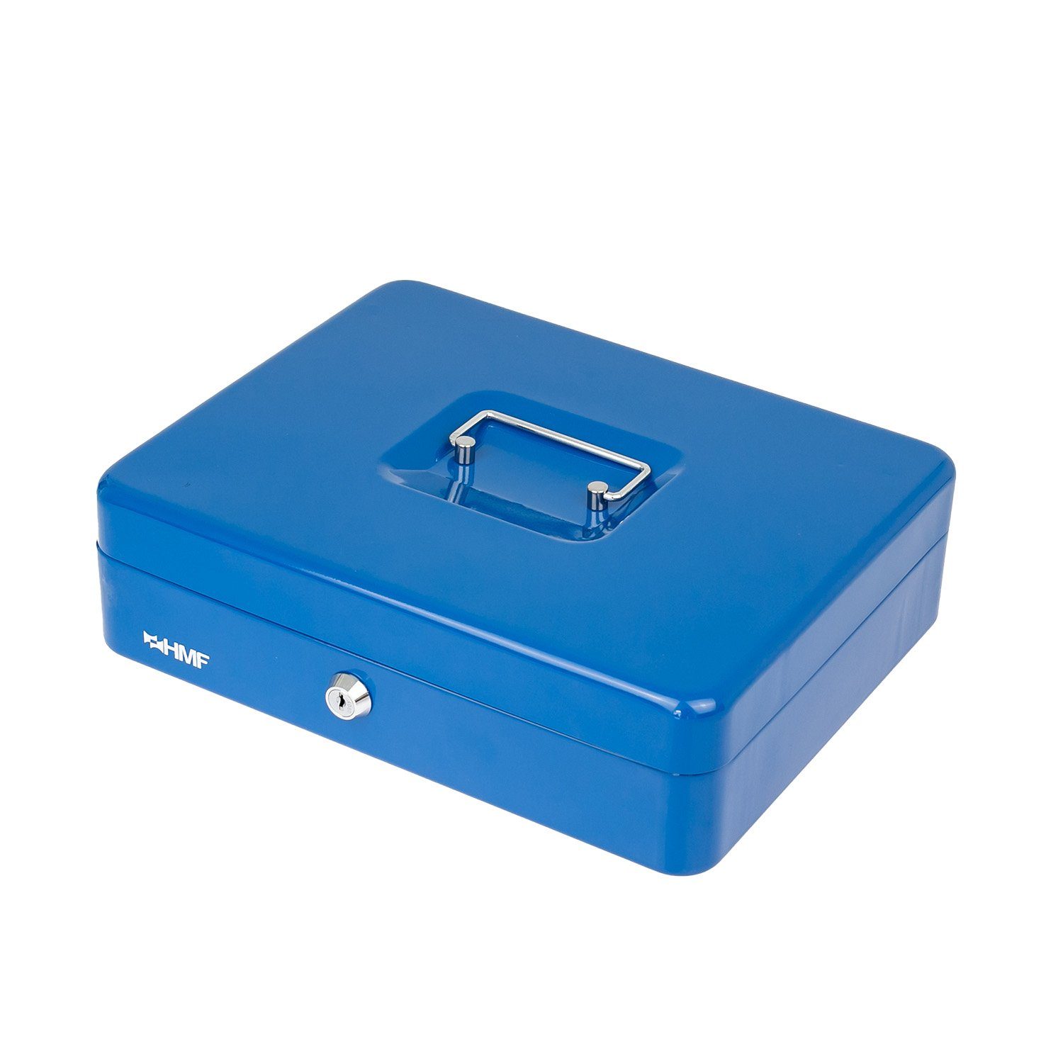 mit Abschließbare 30,5x24x8,5cm Schlüssel, und blau robuste Geldkassette mit Münzzählbrett Geldbox Scheinfach, HMF Bargeldkasse