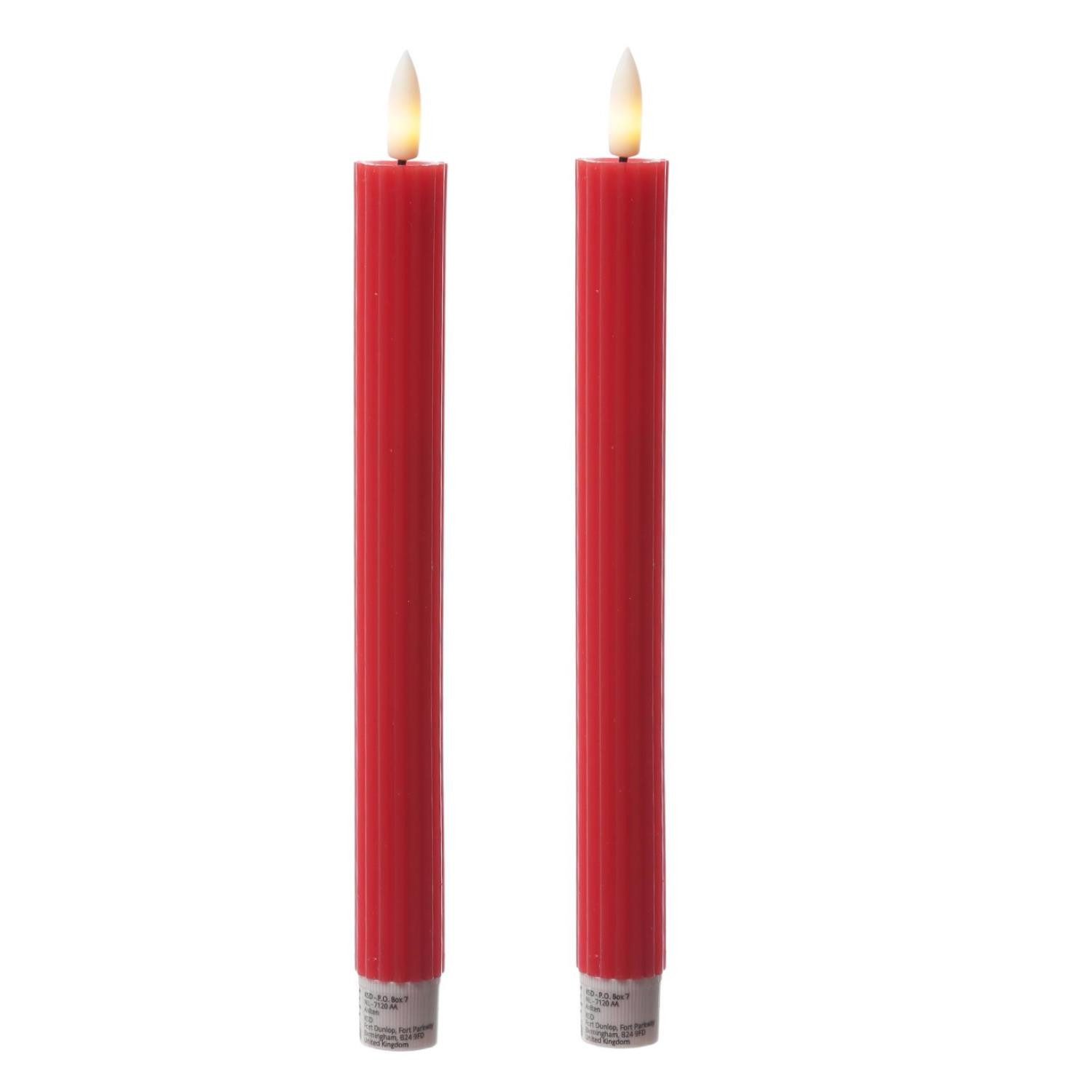 LED-Kerze LED Stabkerzen gerillt Tafelkerzen Dinner Spitzkerzen 25cm rot 2St.