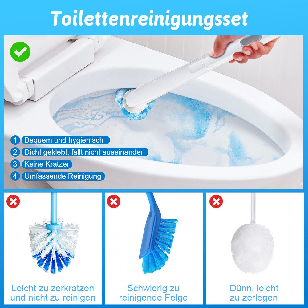 HUGERSTONE WC-Reinigungsbürste Einweg Toilettenbürste, Klobürste mit Verlängertem Griff und Halter, (41-tlg., WC-Reinigungssystem mit 40 Stück Reiniger Nachfüll – Bild 4 von 5