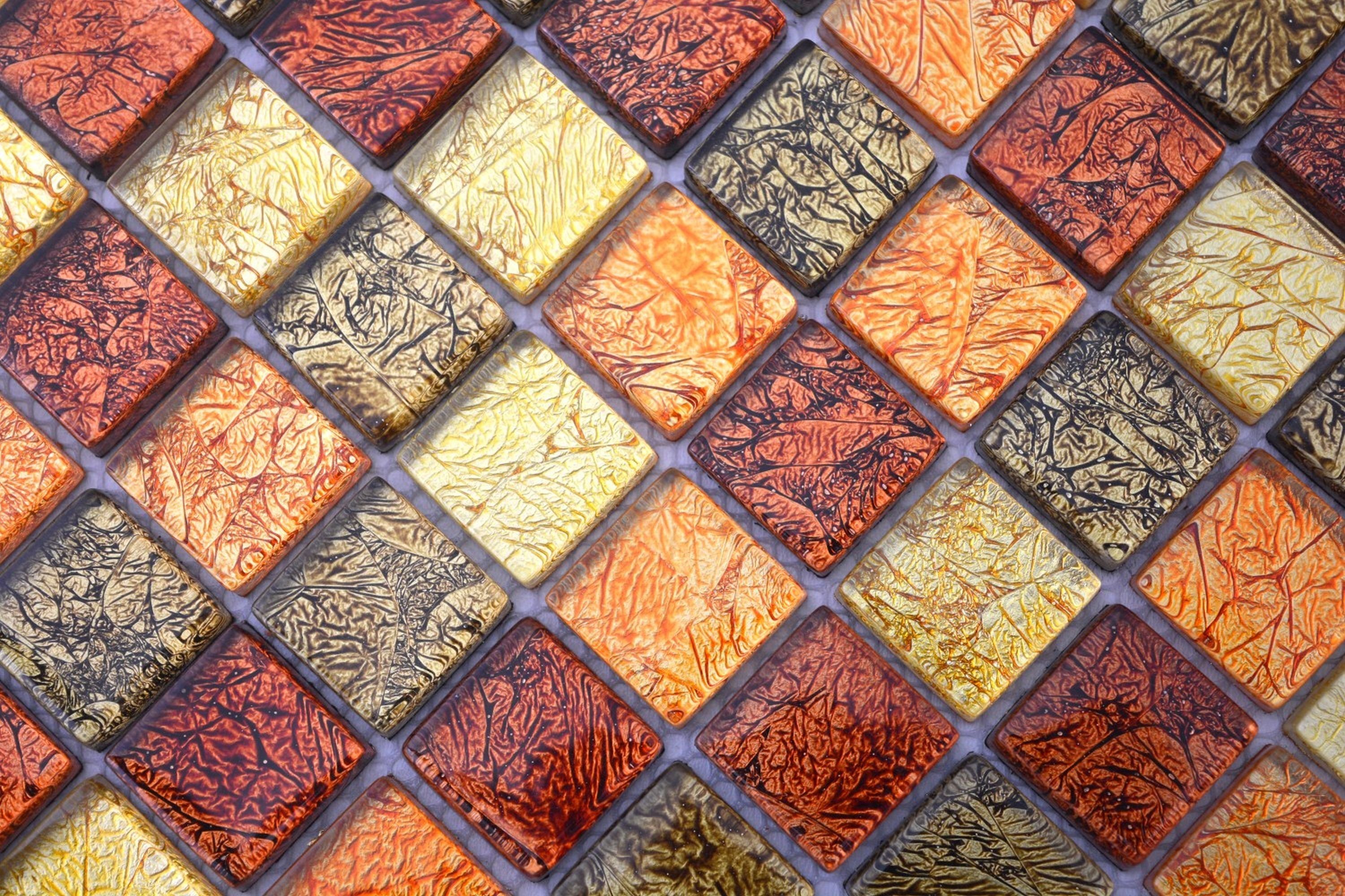 Mosaikfliese orange Küche Mosani Fliesenspiegel Glasmosaik Struktur gold Mosaikfliesen