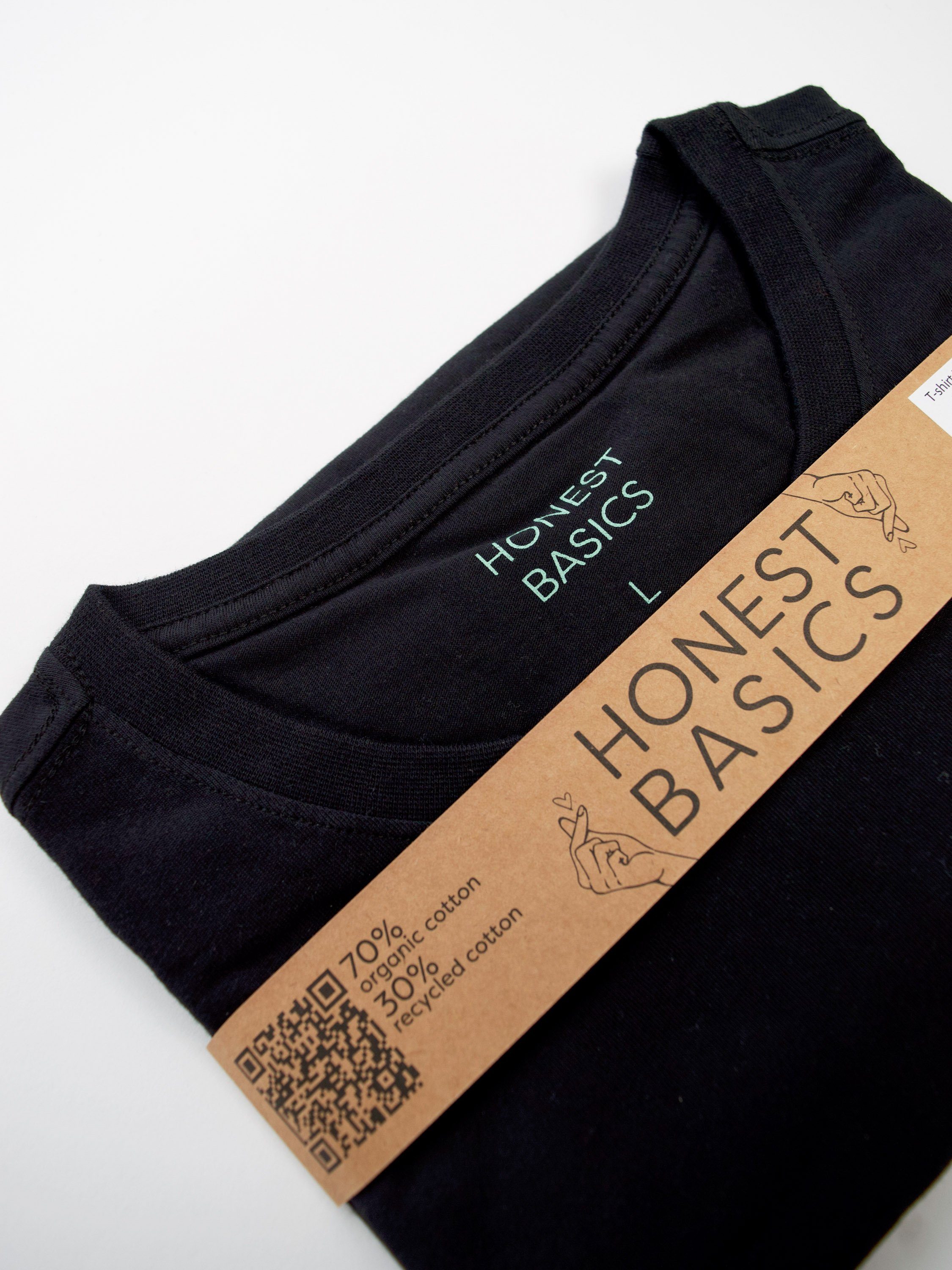 HONEST BASICS Rundhalsshirt W aus und OCS GRS Bio-Baumwolle Black zertifizierter
