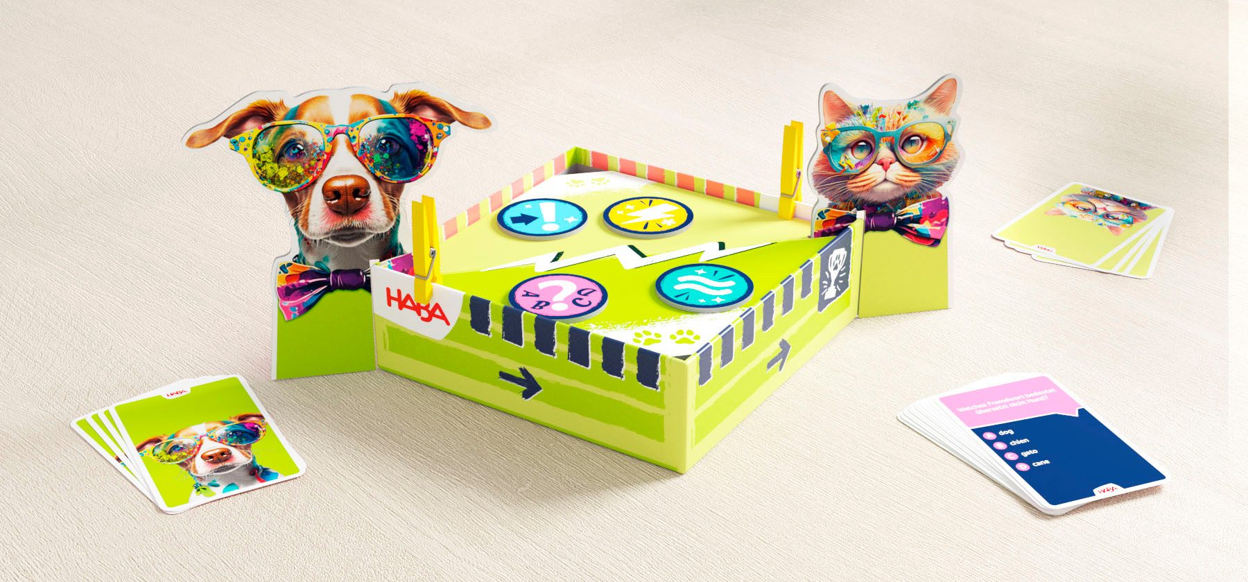 Haba Spiel Team-Quiz Katzen vs Hunde, Familienspiel