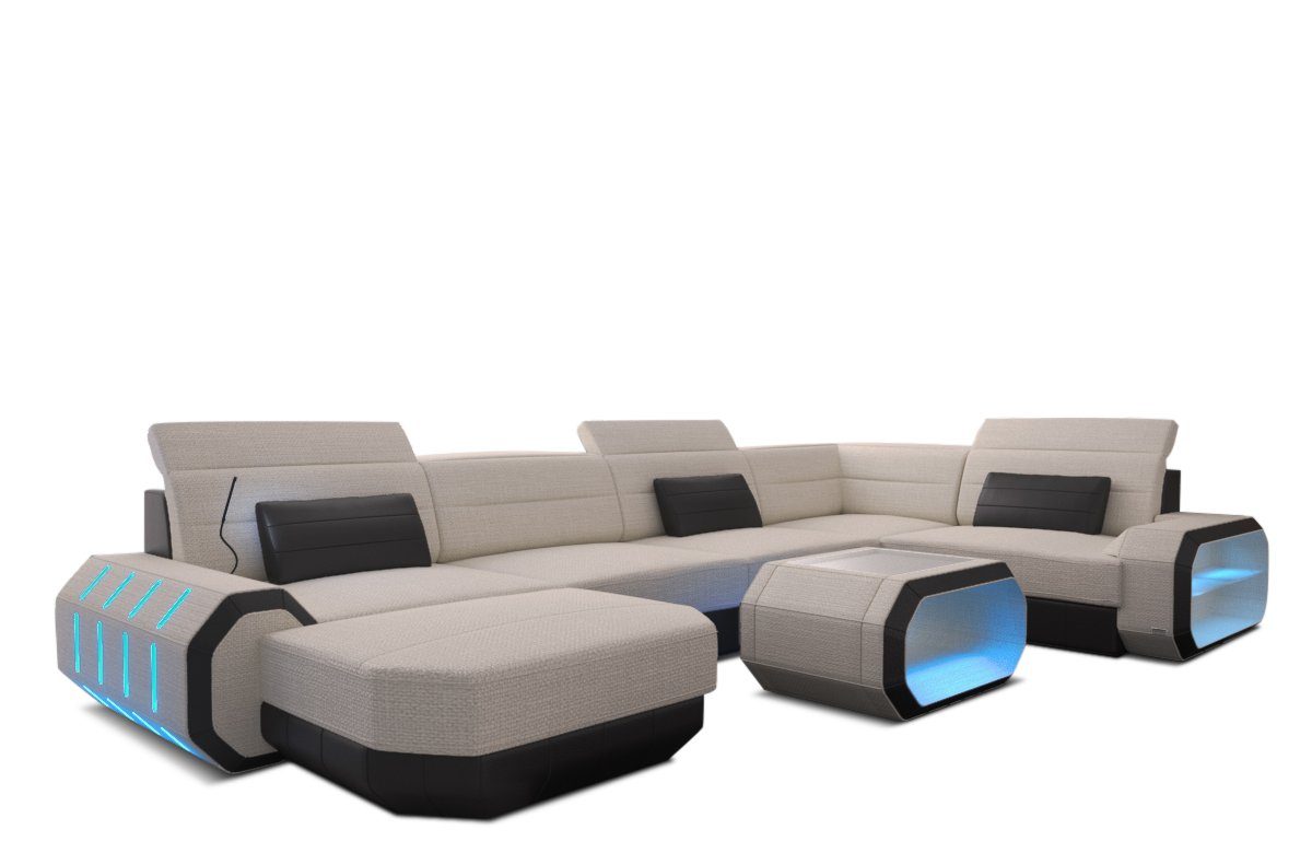 Couch H Stoffsofa, Schlaffunktion Wohnlandschaft Designer elfenbein-schwarz wahlweise mit Sofa Strukturstoff Sofa Form Dreams Polster Roma U Stoff