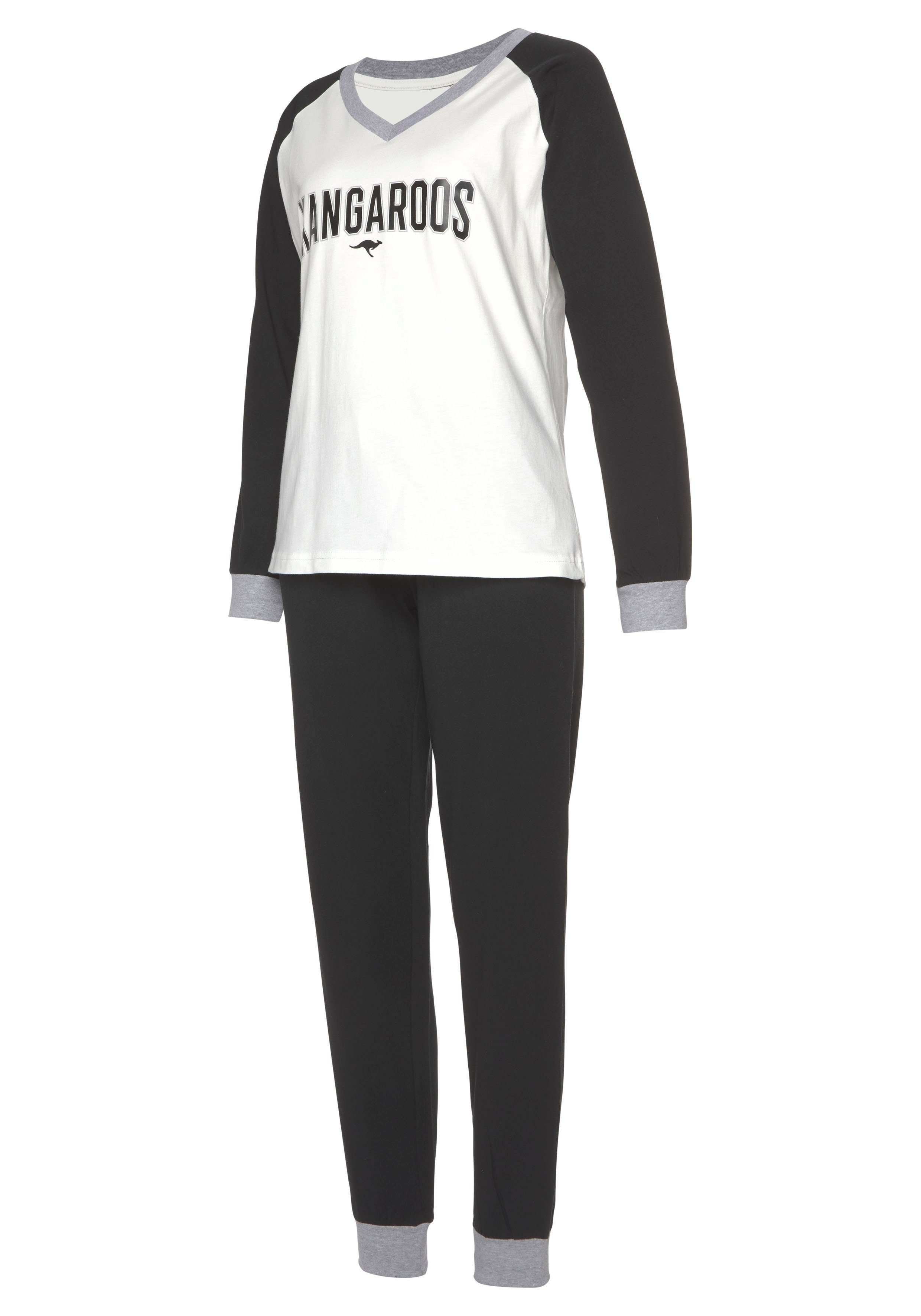KangaROOS schwarz-weiß mit Stück) Raglanärmeln 1 tlg., Pyjama kontrastfarbenen (2
