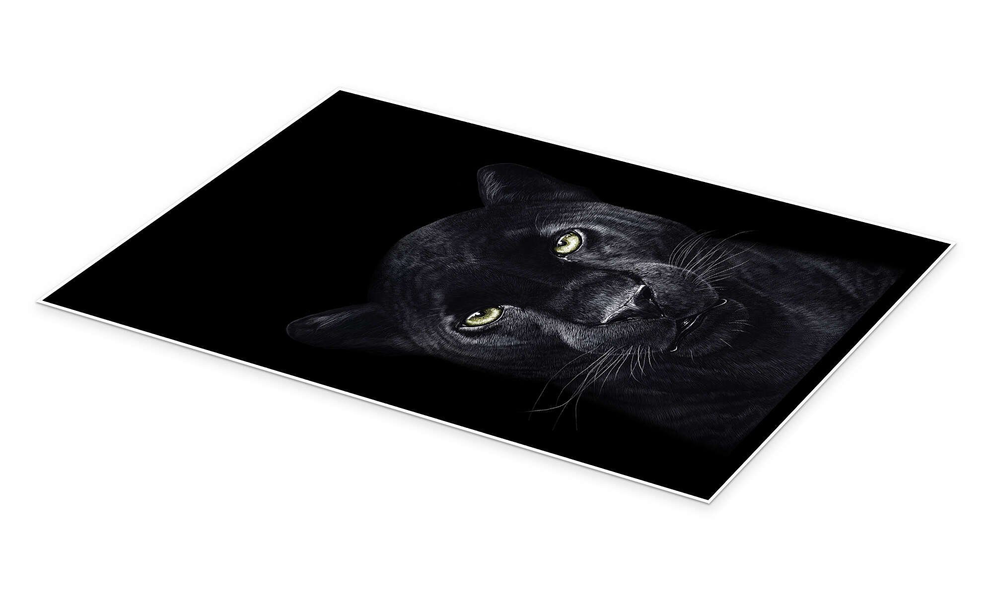 Posterlounge Wandbild Schwarzer Panther auf schwarzem Grund, Valeriya Korenkova, erhältlich als Poster, Leinwandbild, Wandsticker oder Acrylglasbild