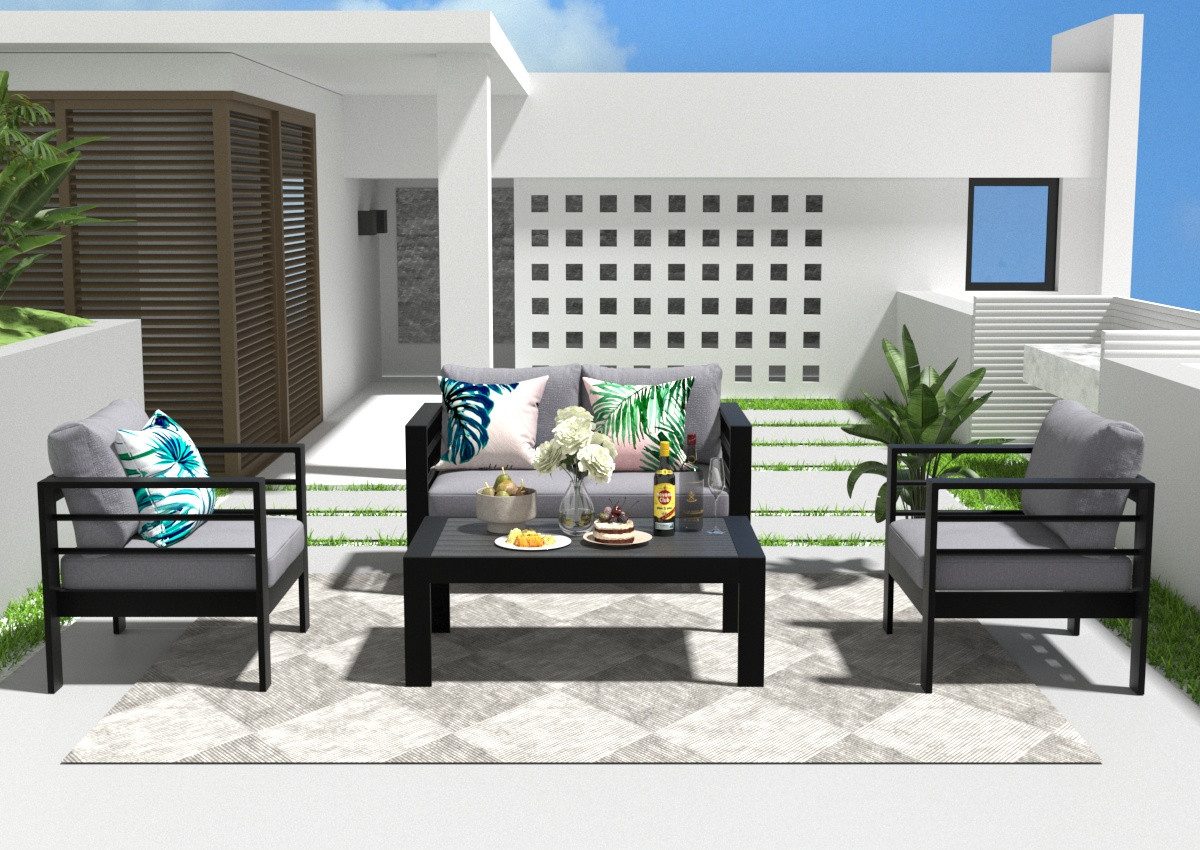MeXo Gartenlounge-Set Aluminium Balkonmöbel Set 4 günstig online kaufen
