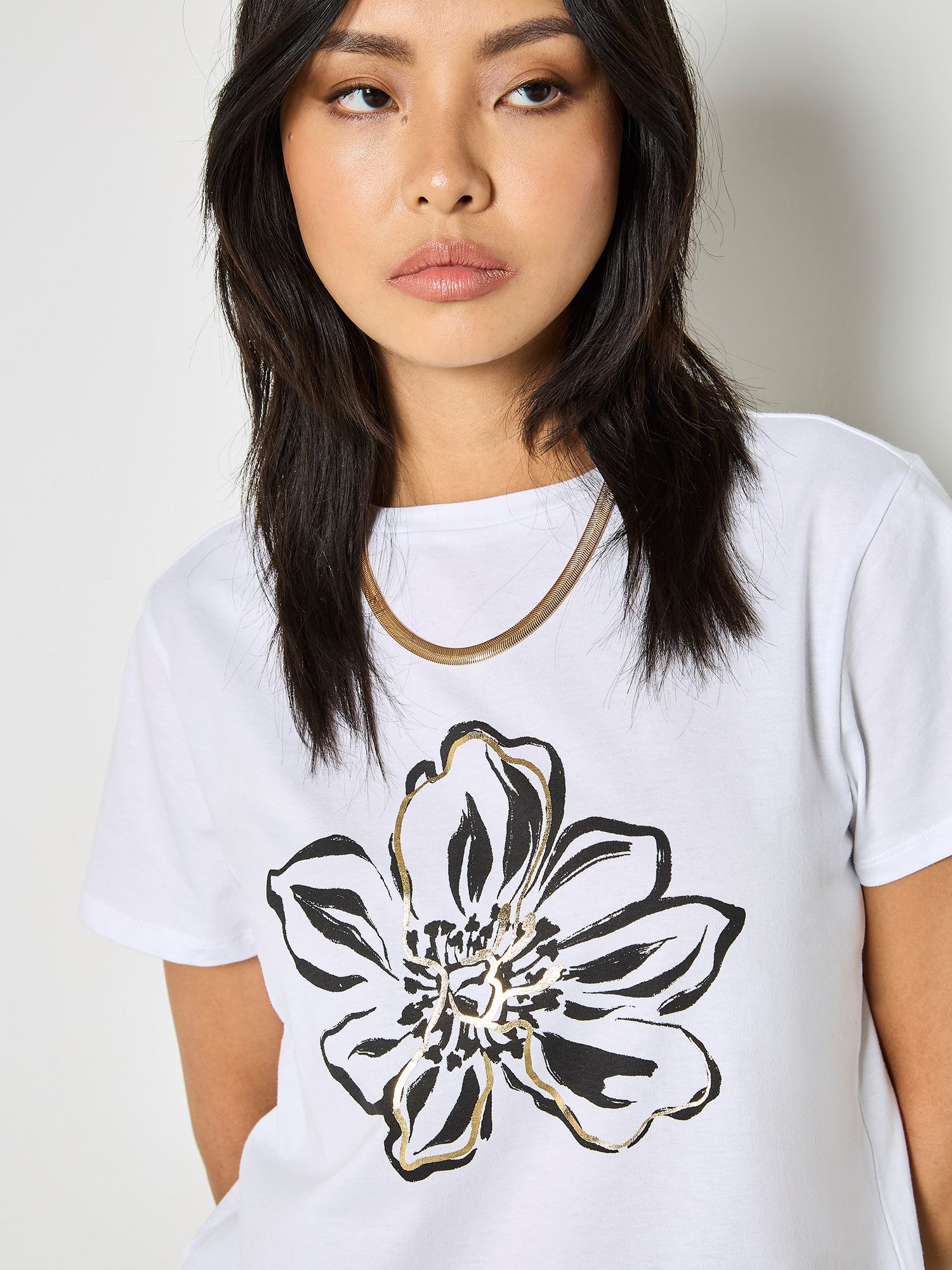 Apricot T-Shirt T-shirt mit Goldfolien-Blumenprint