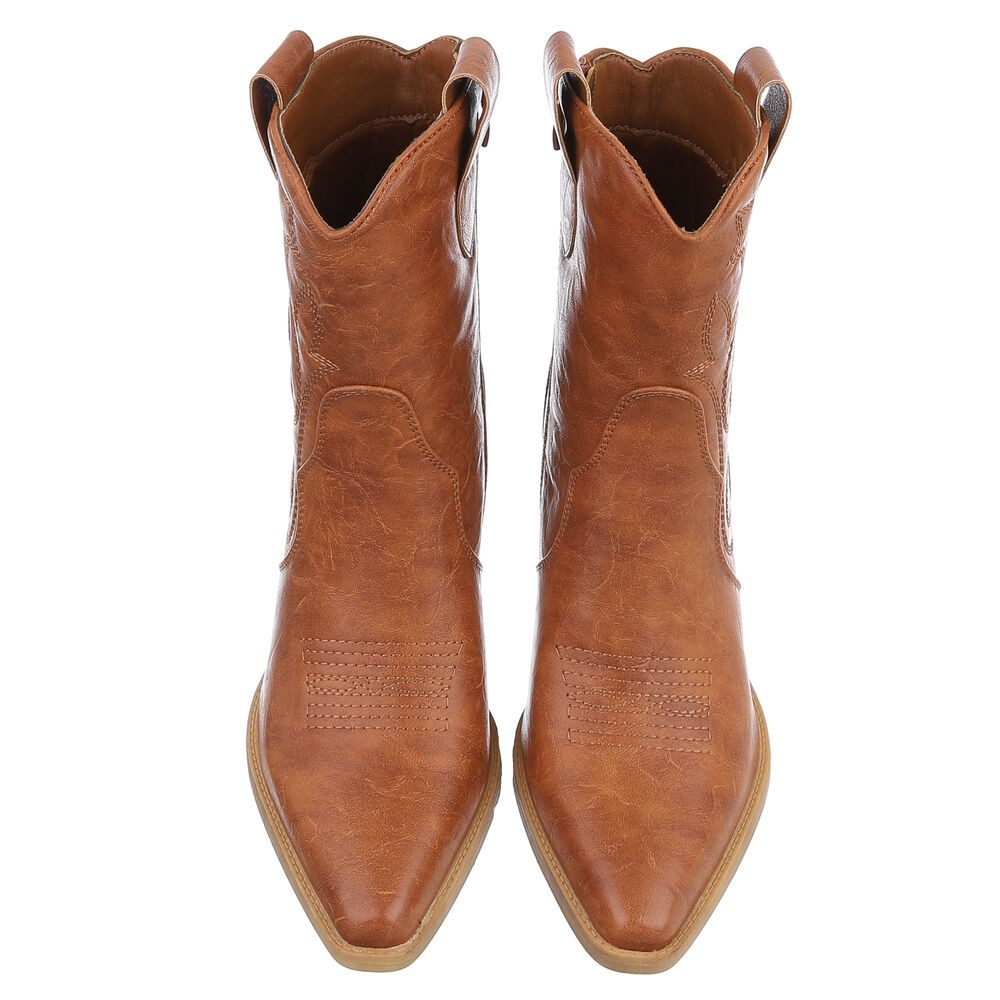 Ital-Design Elegante Westernboots für Damen mit Stickerei und Komfort Westernstiefelette (89937958) Blockabsatz Stiefeletten in Camel