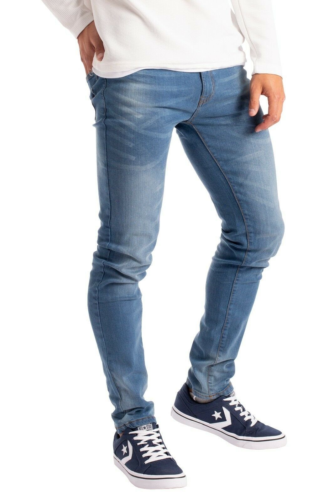 BlauerHafen Slim-fit-Jeans Herren Slim Fit Jeanshose Stretch Designer Hose Super Flex Denim Pants 2 Seitentaschen, 2 Gesäßtaschen und 1 vordere Münztasche Hellblau