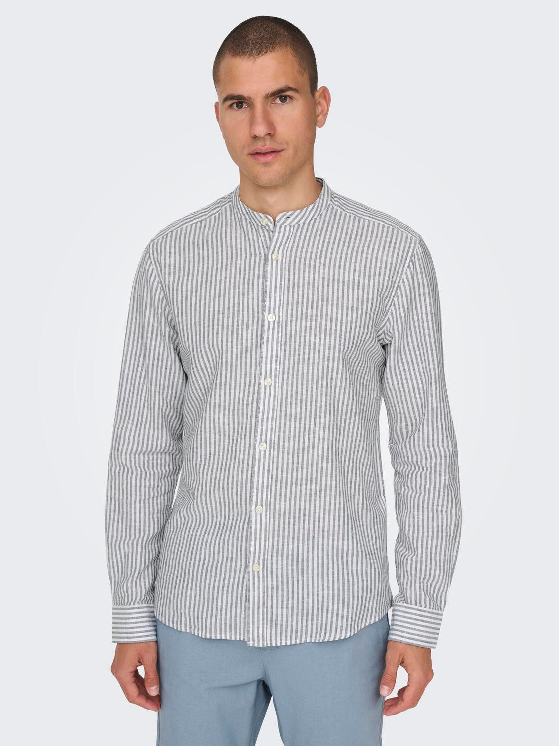ONLY & SONS Langarmhemd Leichtes Leinen Langarm Slim Fit ONSCAIDEN LS MAO S günstig online kaufen