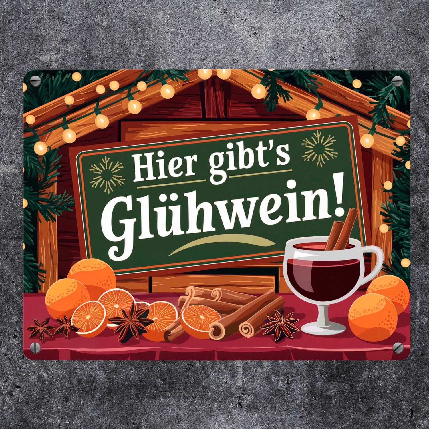 speecheese Metallschild Hier gibts Glühwein Weihnachtsmarkt Metallschild in günstig online kaufen