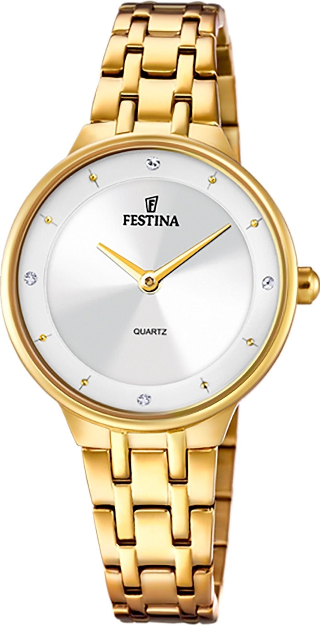 Festina Quarzuhr Festina Damenuhr Mademoiselle, (Analoguhr), Damen Armbanduhr rund, Edelstahlarmband gold, Fashion