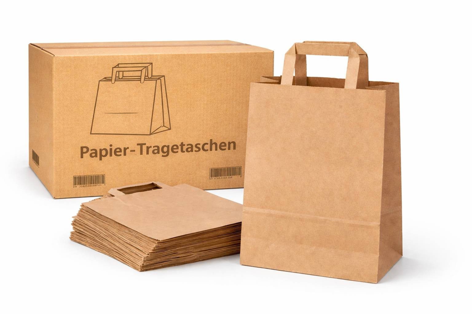 PACKEO Tragetasche Papiertragetaschen Braun – Stabil & Wiederverwendbar, 22×10×28 cm (250-tlg)