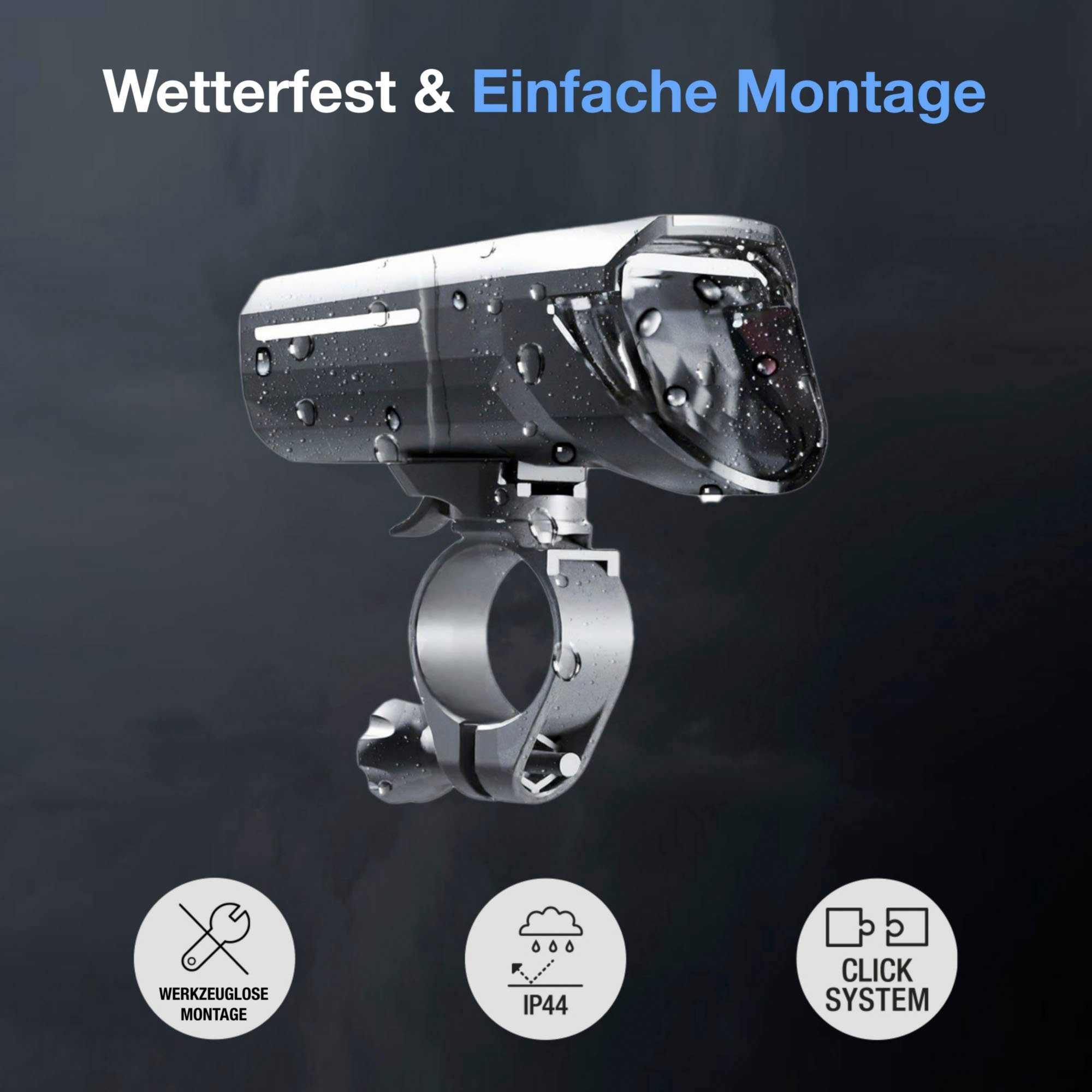 FISCHER Fahrrad Fahrrad-Frontlicht LED-Akku Frontlicht 100 Lux Fernlicht