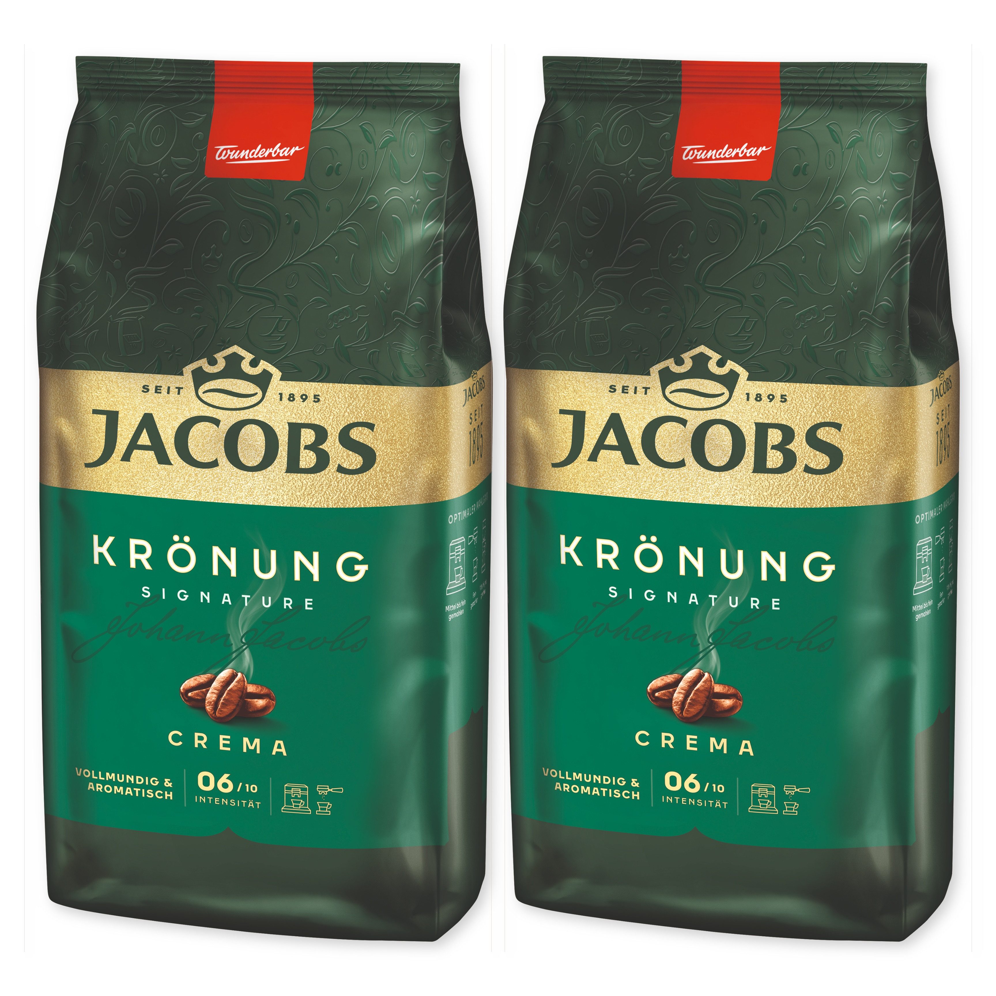 JACOBS Kaffee Kaffeebohnen Krönung Crema 2 x 1 kg ganze Kaffee Bohnen geröstet, 2000 g, (Packung, 2er Pack) – Bild 2 von 5