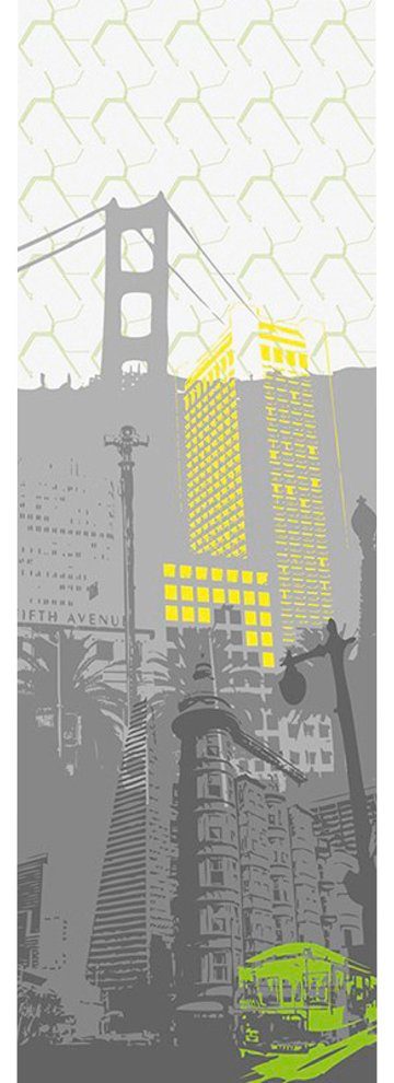 Architects Paper Fototapete San Francisco, (1 St), Grafik Tapete San Francisco City Schwarz Weiß Gelb Panel 1,00m x 2,80m