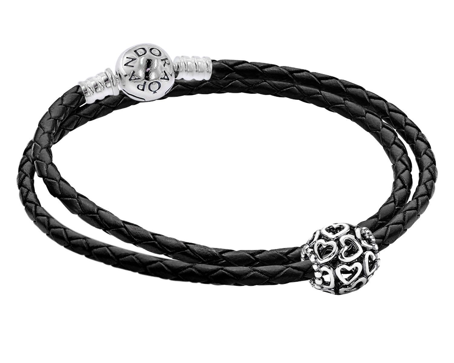 Pandora Silberarmband Damen Leder-Starterset mit Charm Offene en