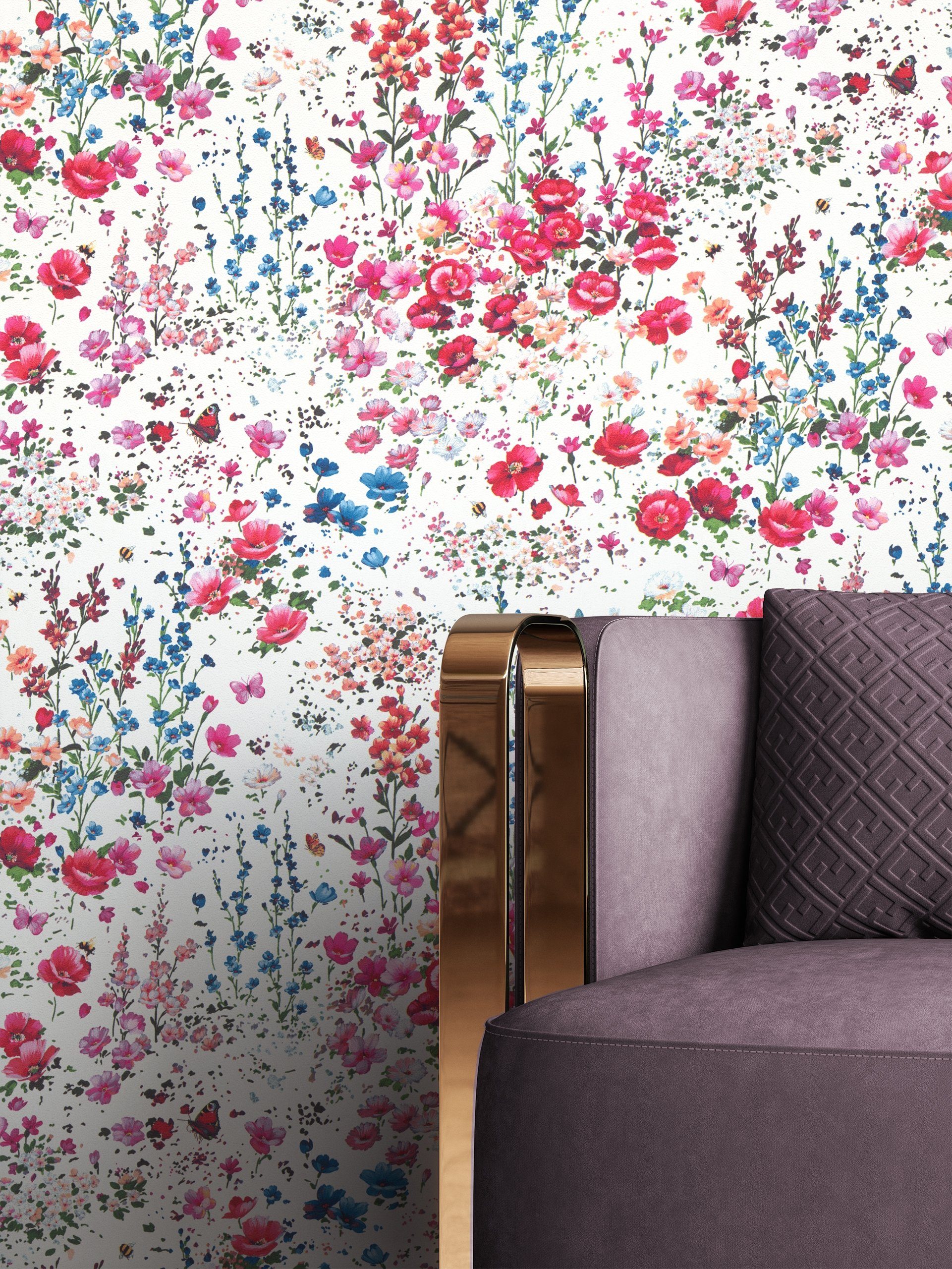 Newroom Vliestapete, Bunt Tapete Landhaus Blumen günstig online kaufen