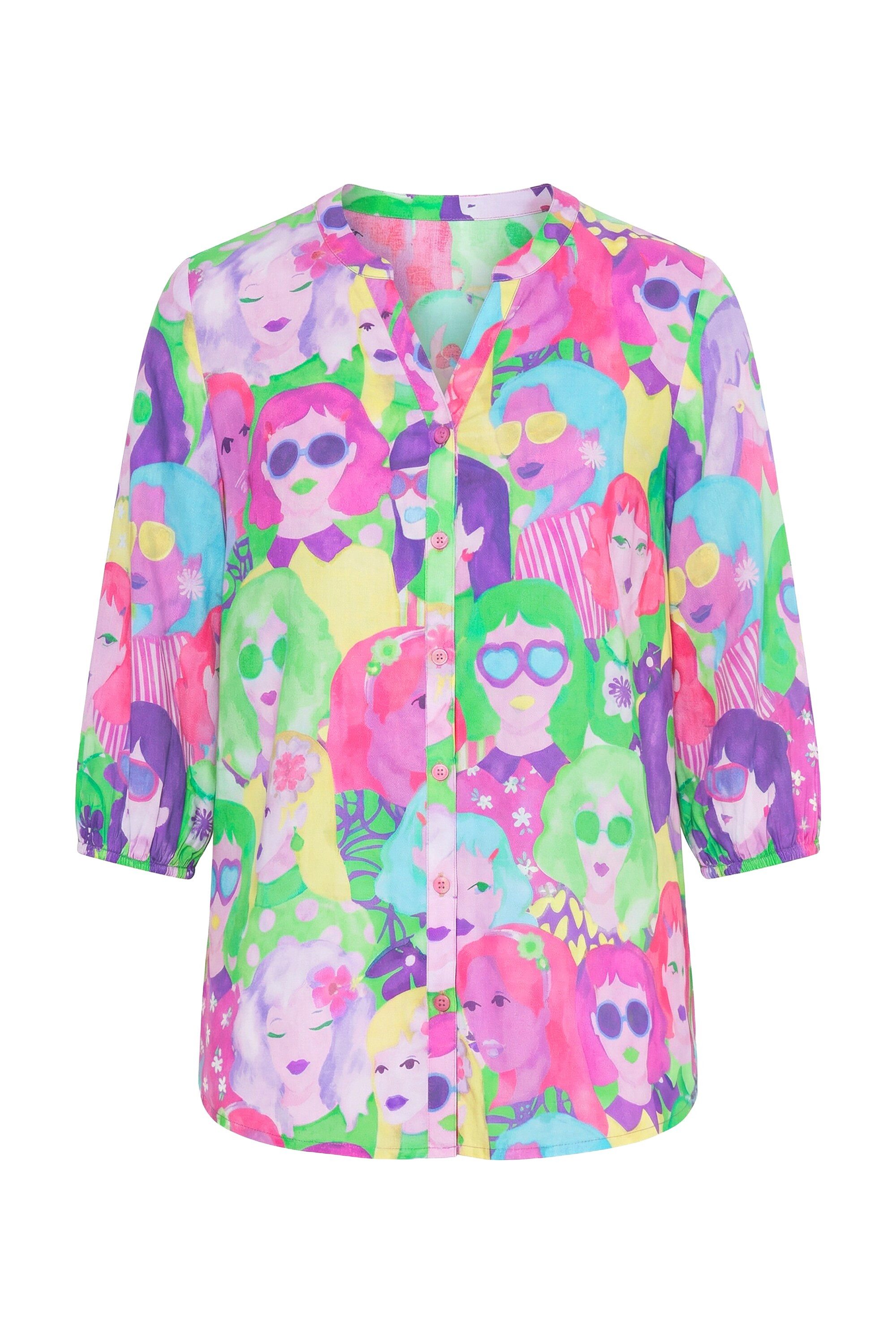 Angel of Style Tunika Bluse A-Linie Gesichter-Muster