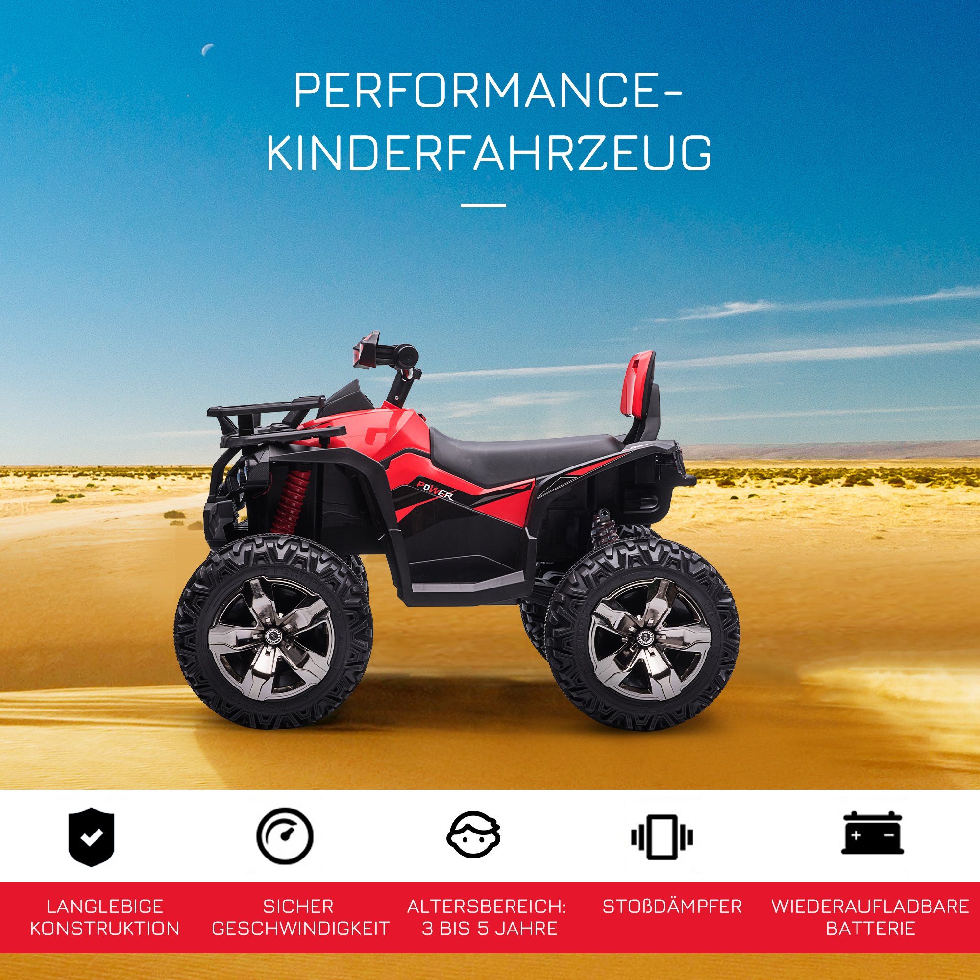 HOMCOM Elektro-Kinderquad Elektro-Quad, Kinder Elektro, mit MP3, USB, Kinderfahrzeug, Belastbarkeit 30 kg, (1-tlg), für Kinder 3-5 Jahre, Grün