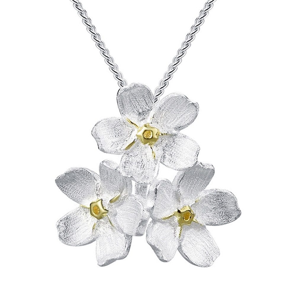 Runde Perlé Kette mit Anhänger große Vergissmeinnicht Blumen, handgefertigt günstig online kaufen