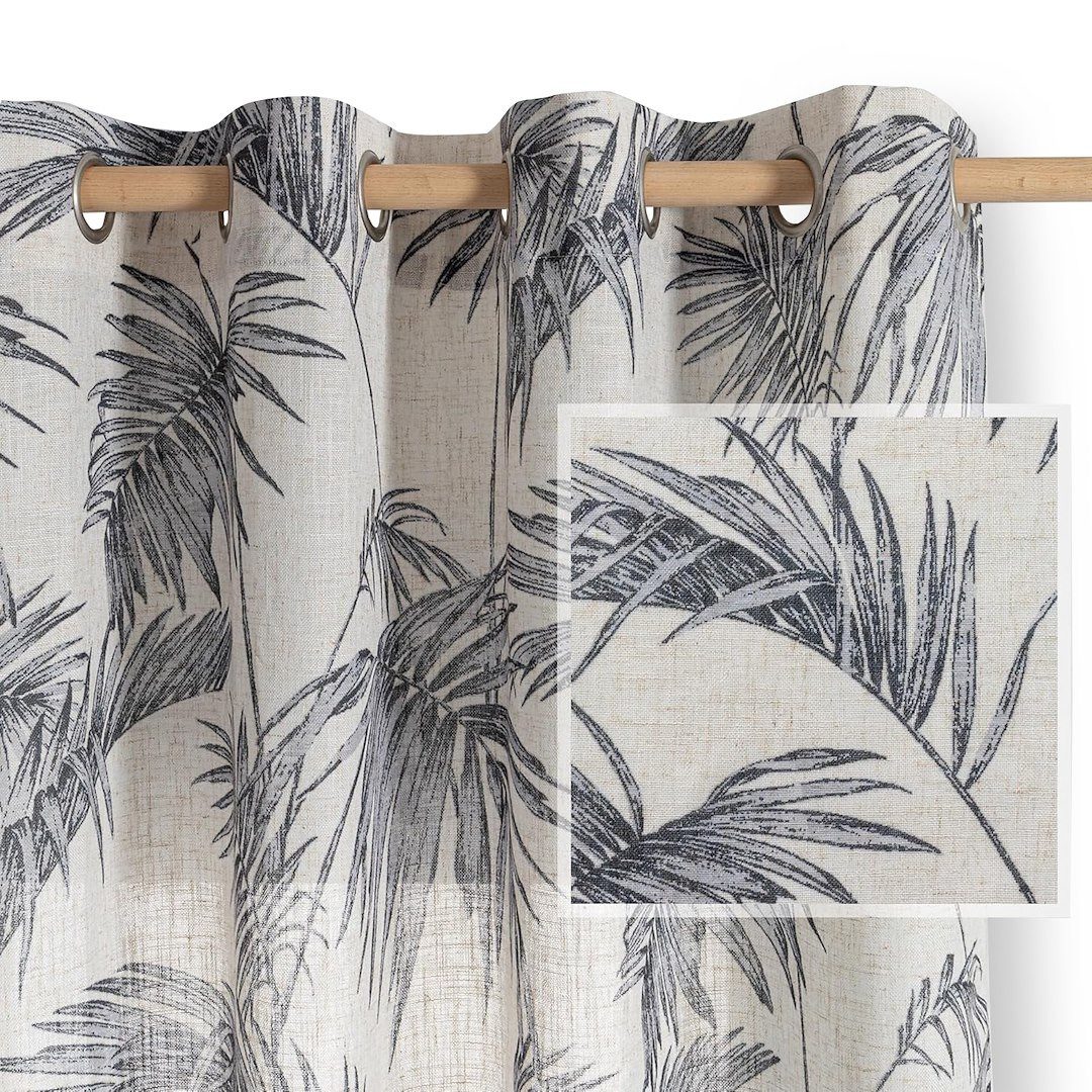 Restilo Gardine Gardine Ösen Vorhang Leinen Microfaser Palmen Blätter Muste günstig online kaufen