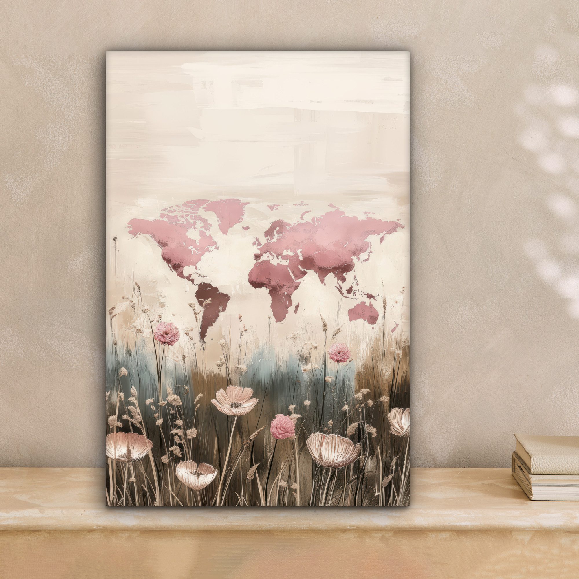 OneMillionCanvasses® Leinwandbild Weltkarte - Rosa - günstig online kaufen