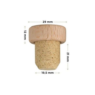 Kork-Deko.de Flaschenverschluss Holzgriffkorken aus 100% Presskork (Made in Portugal)