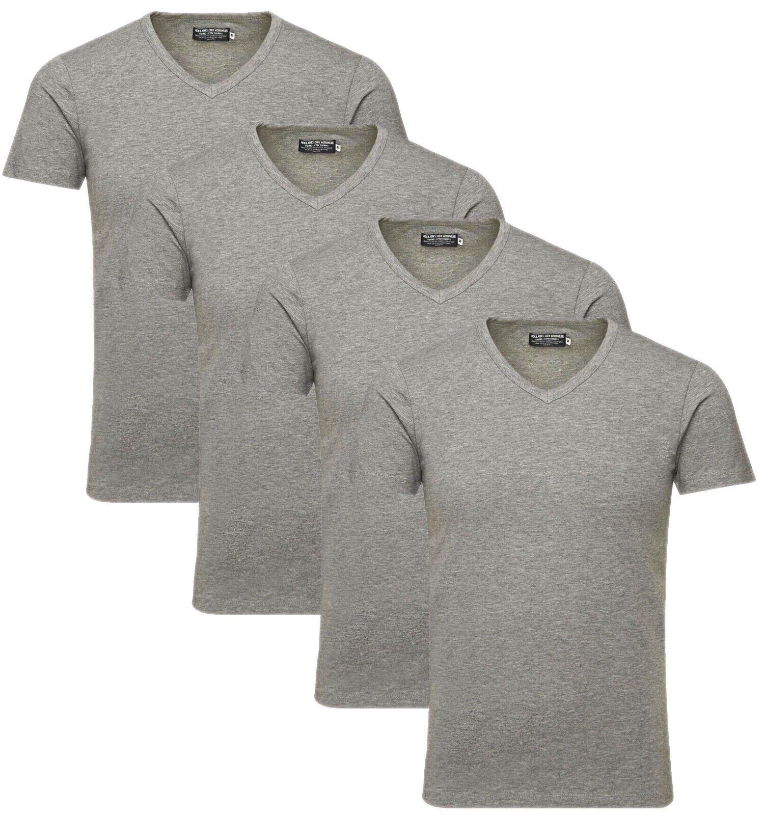 Jack & Jones T-Shirt (Spar Set, 4er-Pack) Basic Shirts, mit V-Ausschnitt 4er Mix Light Grey