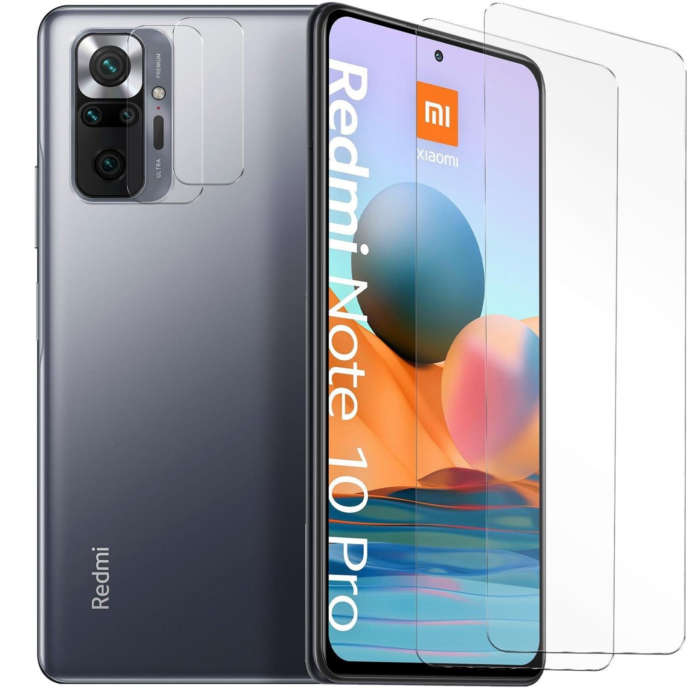 CoolGadget Schutzfolie Panzerfolie für Xiaomi Redmi Note 10 Pro, (Spar-Set 4in1, 2x Displayschutz, 2x Kameraschutz), Panzerglas Schutzfolie für Redmi Note 10 Pro Folie