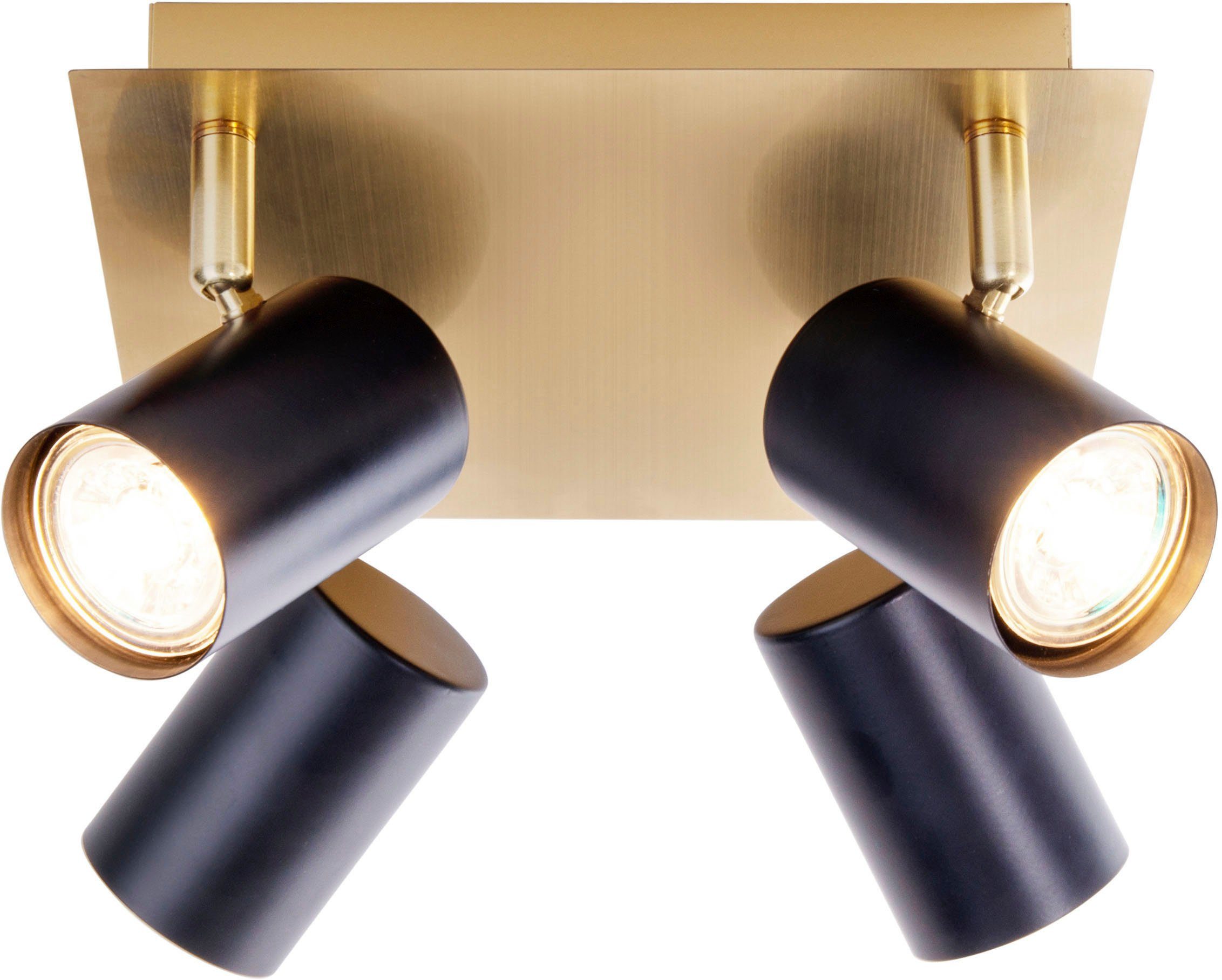 näve Deckenstrahler Frida, ohne Leuchtmittel, 4flg., GU10, Strahler schwarz matt, Baldachin messing, quadratisch