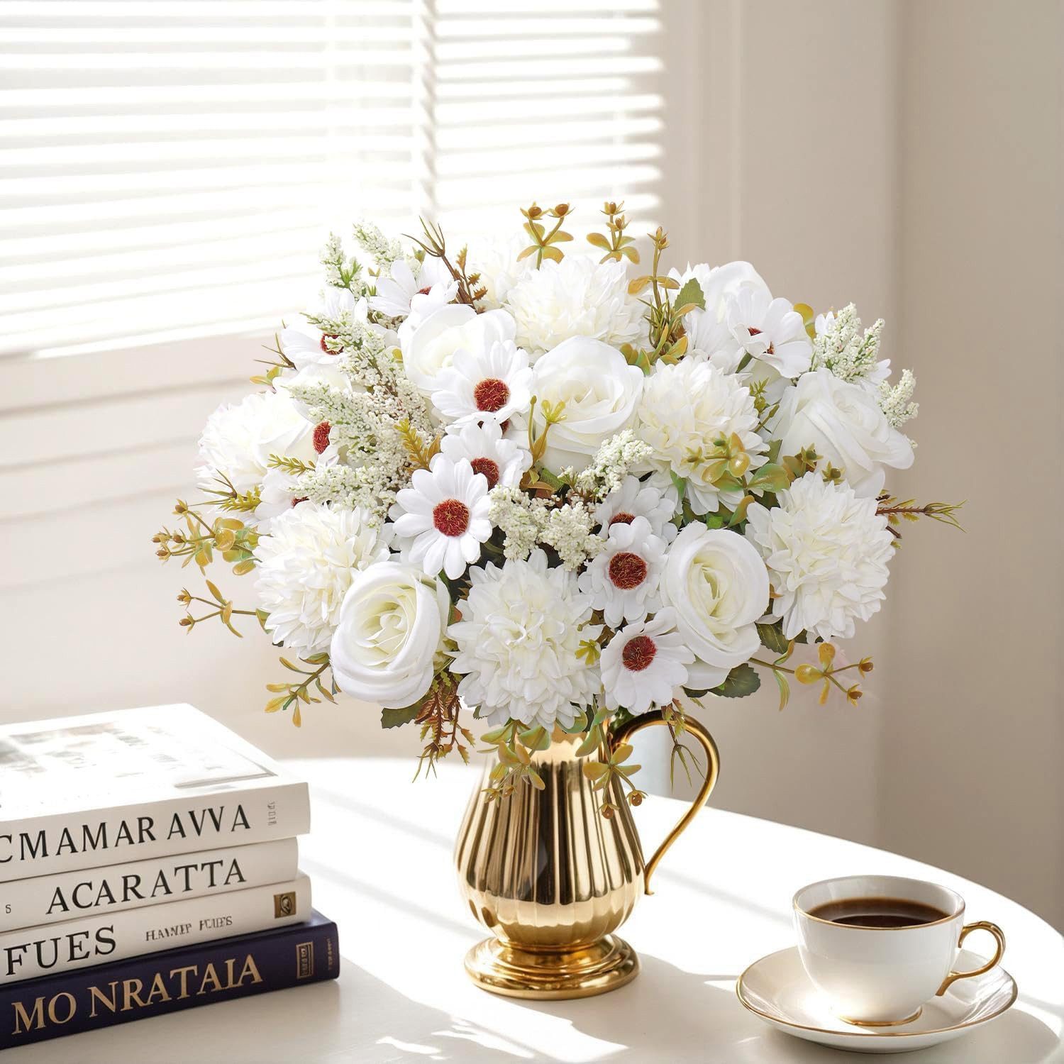 Kunstblumenstrauß Künstliche Blumen 2/4 Bündel künstliche Rosen Gänseblümchen, Agger, Perfekt für Hochzeit, Party oder Heimdekoration in Rosa – Bild 3 von 5