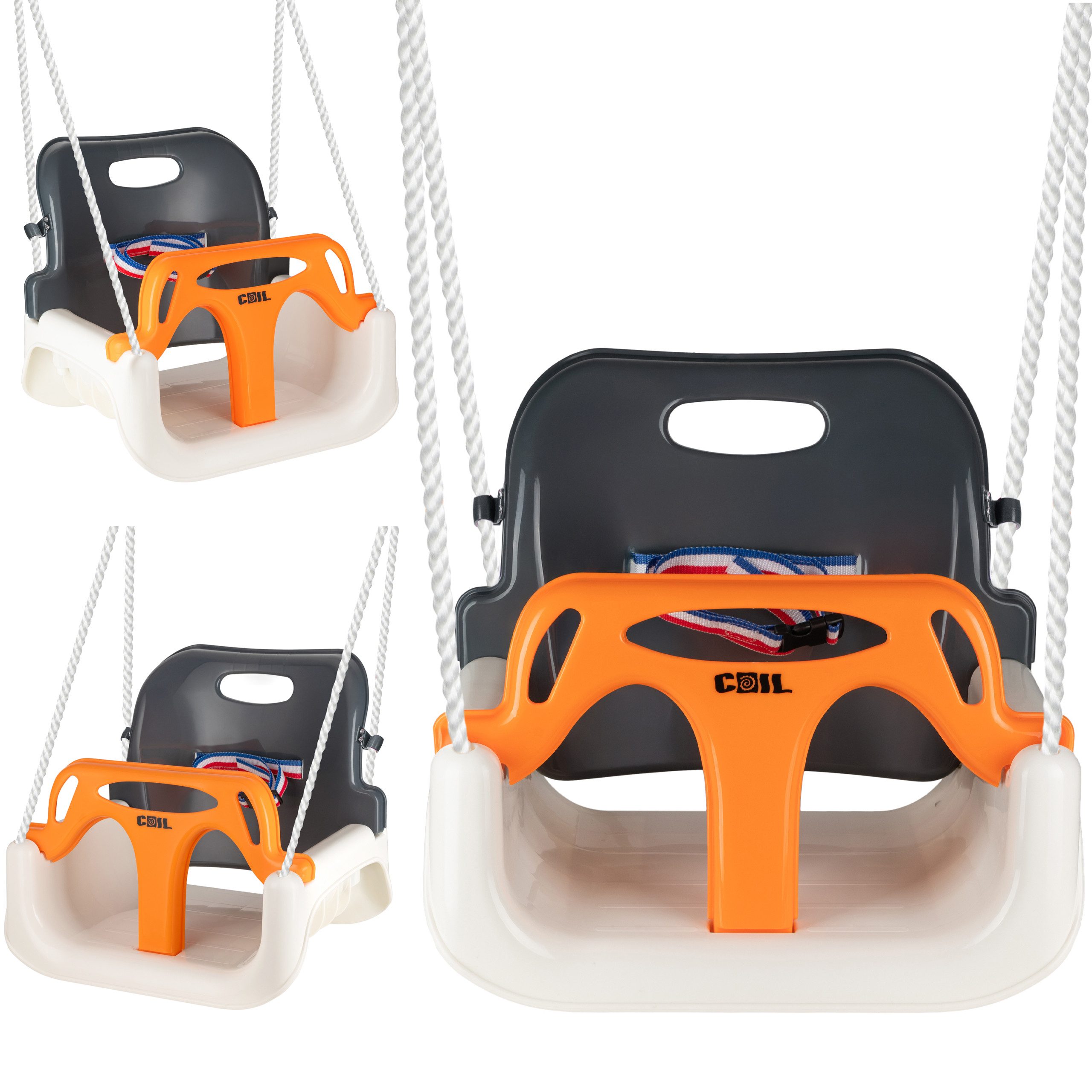 COIL Babyschaukel Schaukel 3in1, Gartenschaukel,Rückenlehne und Anschnallgurt,bis 60kg