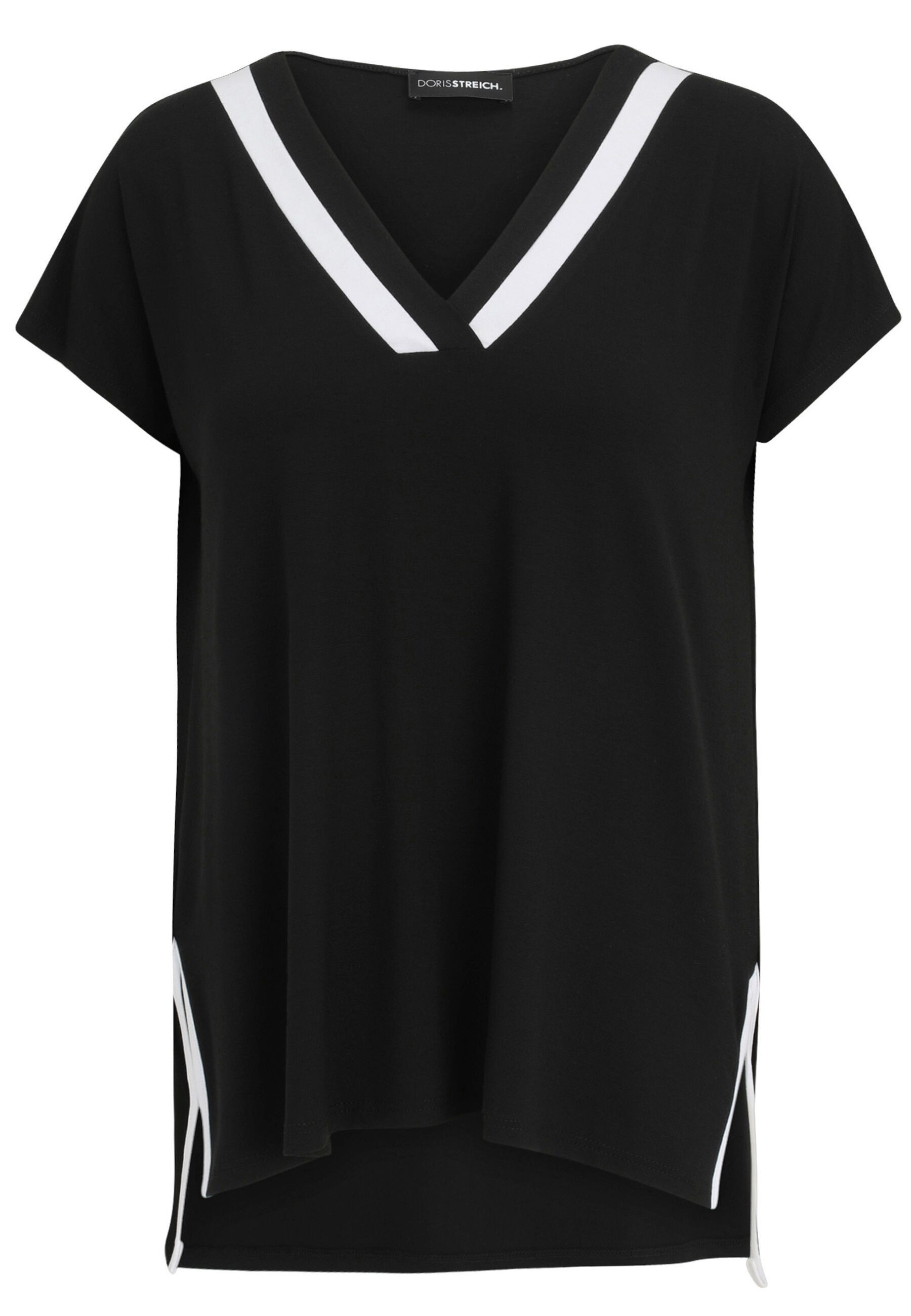 Doris Streich V-Shirt mit dekorativen weißen Einsätzen