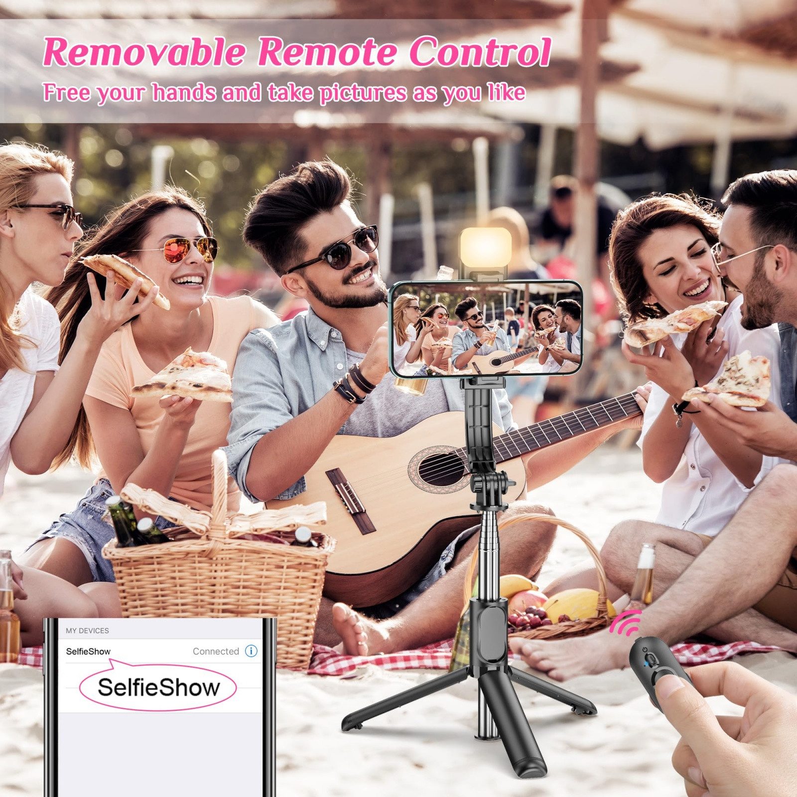 Bundviel Selfie-Stick Teleskopstativ Telefonhalter – Schwarz Selfie-Stick Klemmstativ – Bild 4 von 5