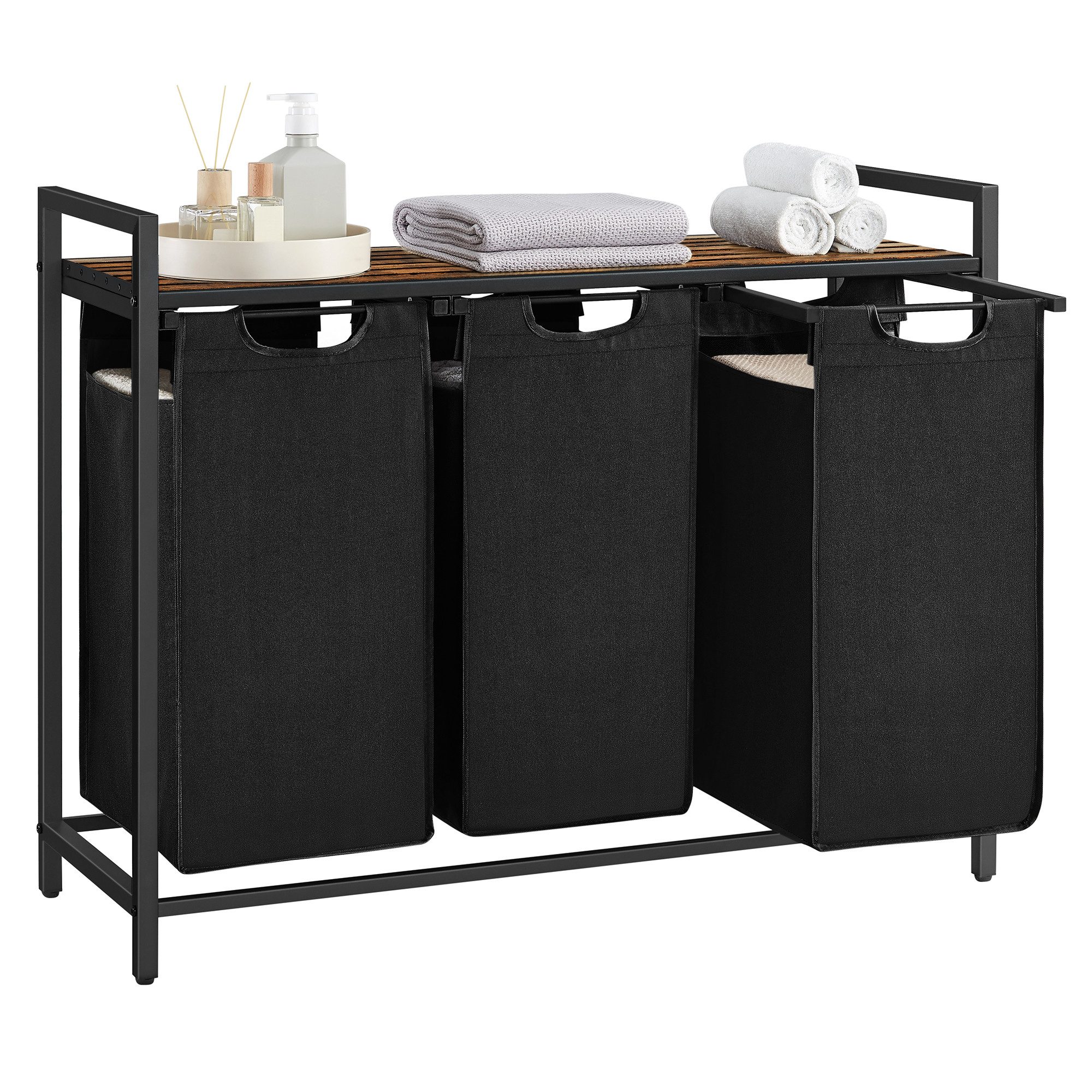 VASAGLE Wäschekorb, 3 Fächer, mit Ablage, ausziehbar und abnehmbar, 3 x 38 günstig online kaufen