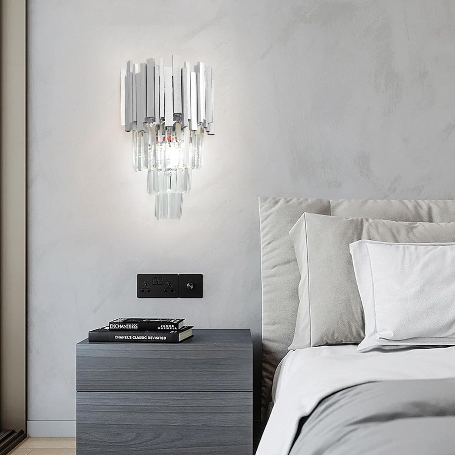 RRBEST Kronleuchter Kristall Leuchte, Kristall Deckenleuchte Silver, E14 Lichter, für Esszimmer, Küche, Wohnzimmer, Schlafzimmer, Flur, Café, Bar