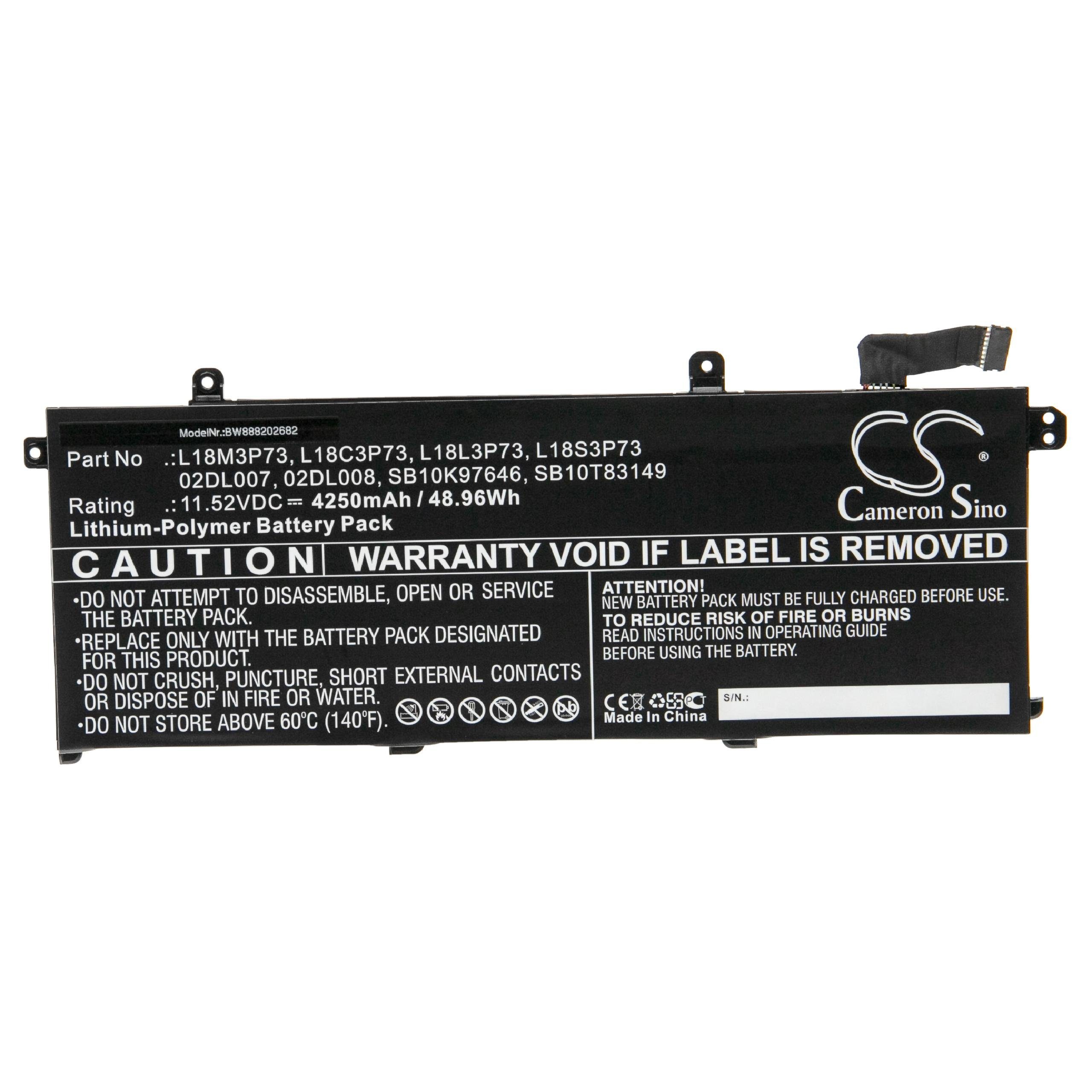 vhbw Laptop-Akku Ersatz für Baugleiche Originalteilebezeichnung Lenovo SB10T83148, SB10T83149 für Notebook / Notebook / Netbook Notebook (4250mAh, 11,52V, Li-Polymer) 4250 mAh