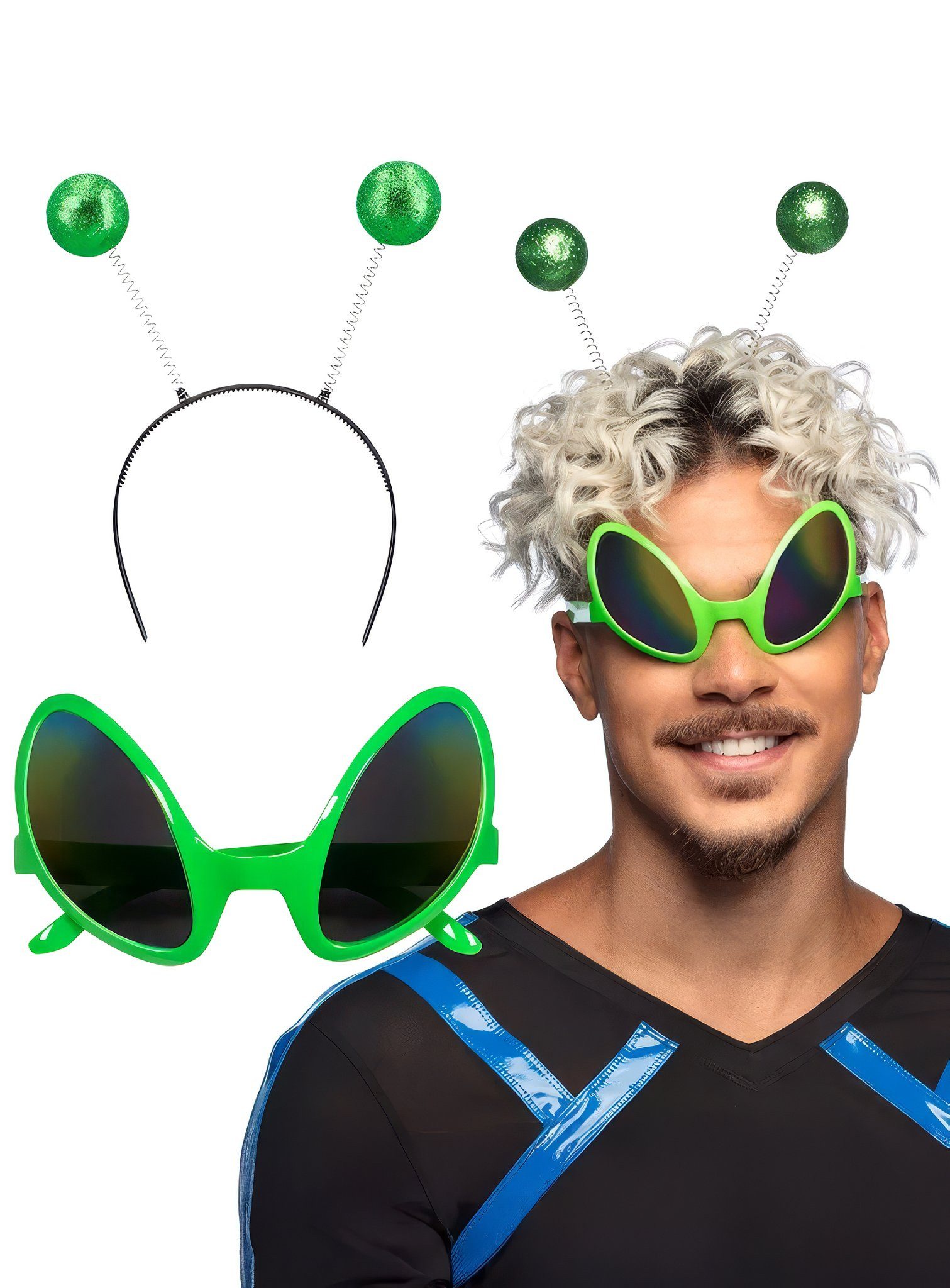 Boland Kostüm Alien Brille & Antennen, Für ein wirklich abgespacetes Outfit auf der nächsten Party!