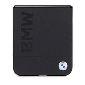 BMW Handyhülle Case für Galaxy Z Flip 5 Echtleder schwarz Logo Metall 6,7 Zoll, klappbar