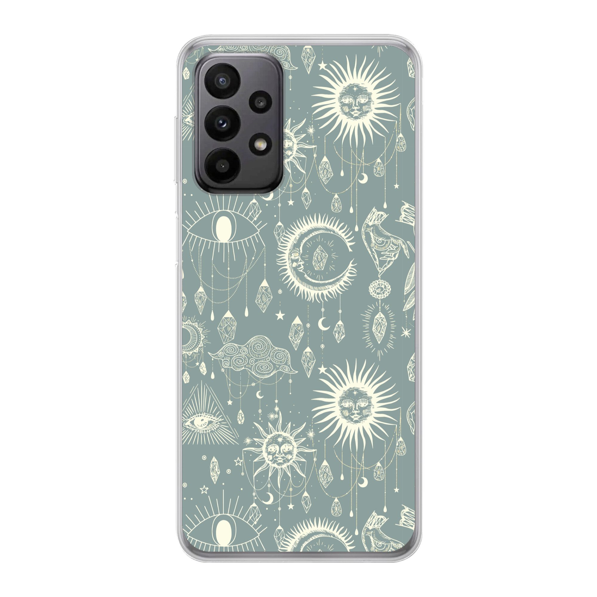MuchoWow Handyhülle für Samsung Galaxy A23 5G Boho - Druck - Blau - Sonne - Augen - Zen, Smartphone-Bumper, Print, Handy Schutzhülle Dünn