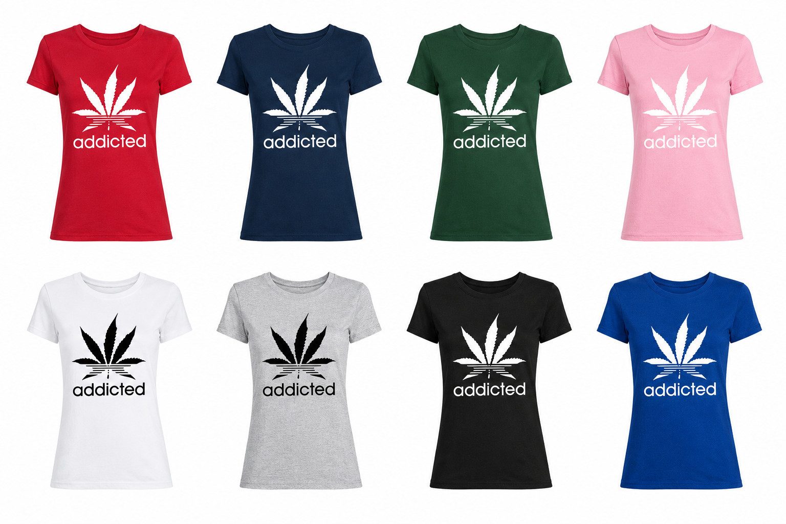 Blondie & Brownie T-Shirt Addicted Damen T Shirt Statement Print Rundhals Baumwolle Style (Einzelstück, Einzelartikel) Urban Statement Damen Printshirt