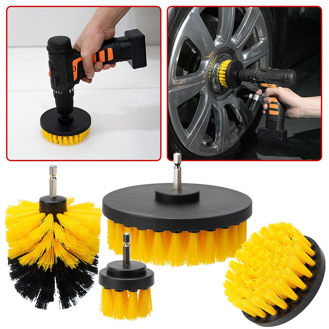 Casativo Reinigungsbürsten-Set Reinigungsbürsten-Set für Akkuschrauber Bürstenaufsätze für Bad Auto, (4-tlg., 4er-Set & 8er-Set), 4 Größen: Ø 50 x 75, 100 x 70, 120 x 75 & 90 x 130 mm