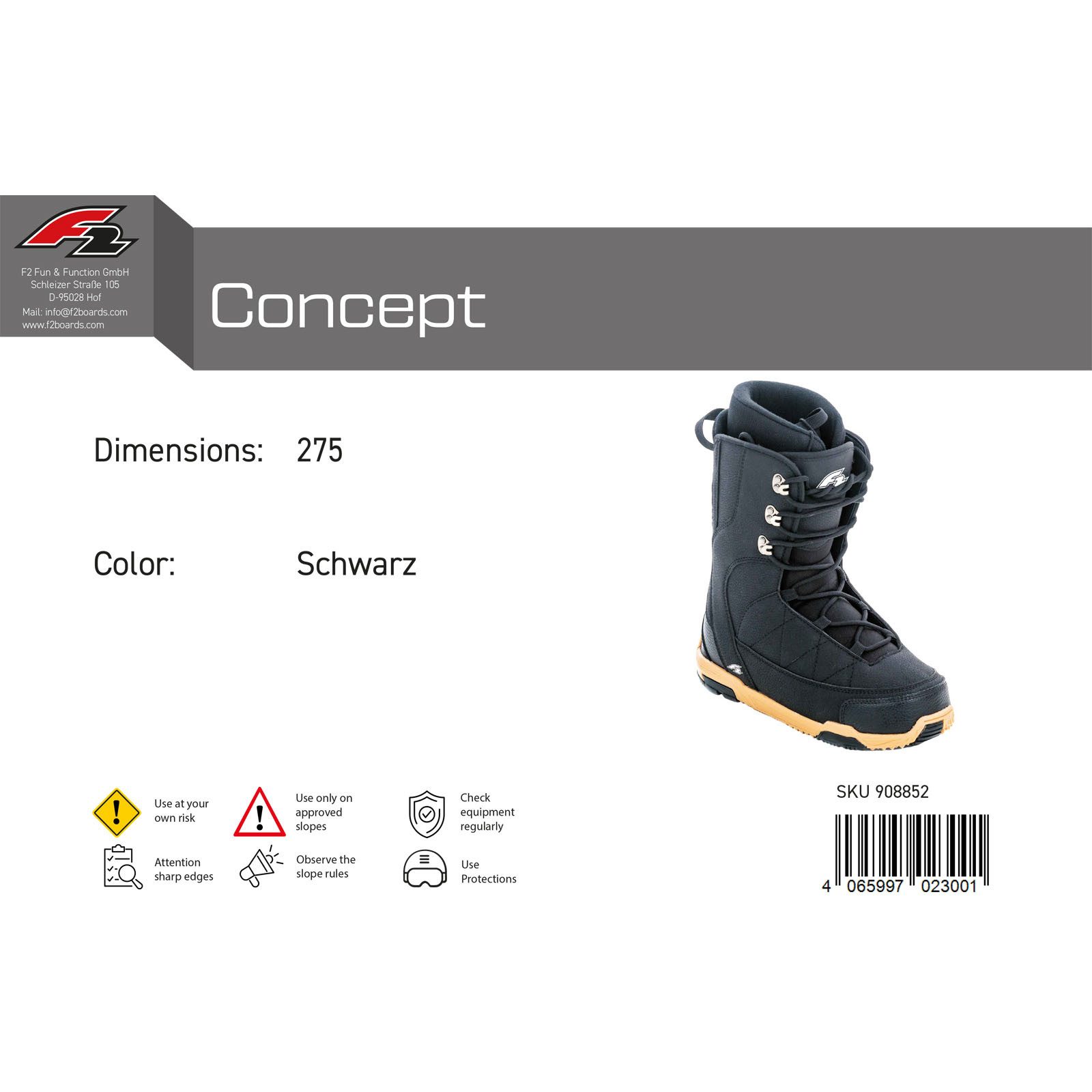 F2 F2 Herren Snowboard Softboots Concept Gr. 42,5 (MP 27,5) Schwarz 2024/ Snowboardboots