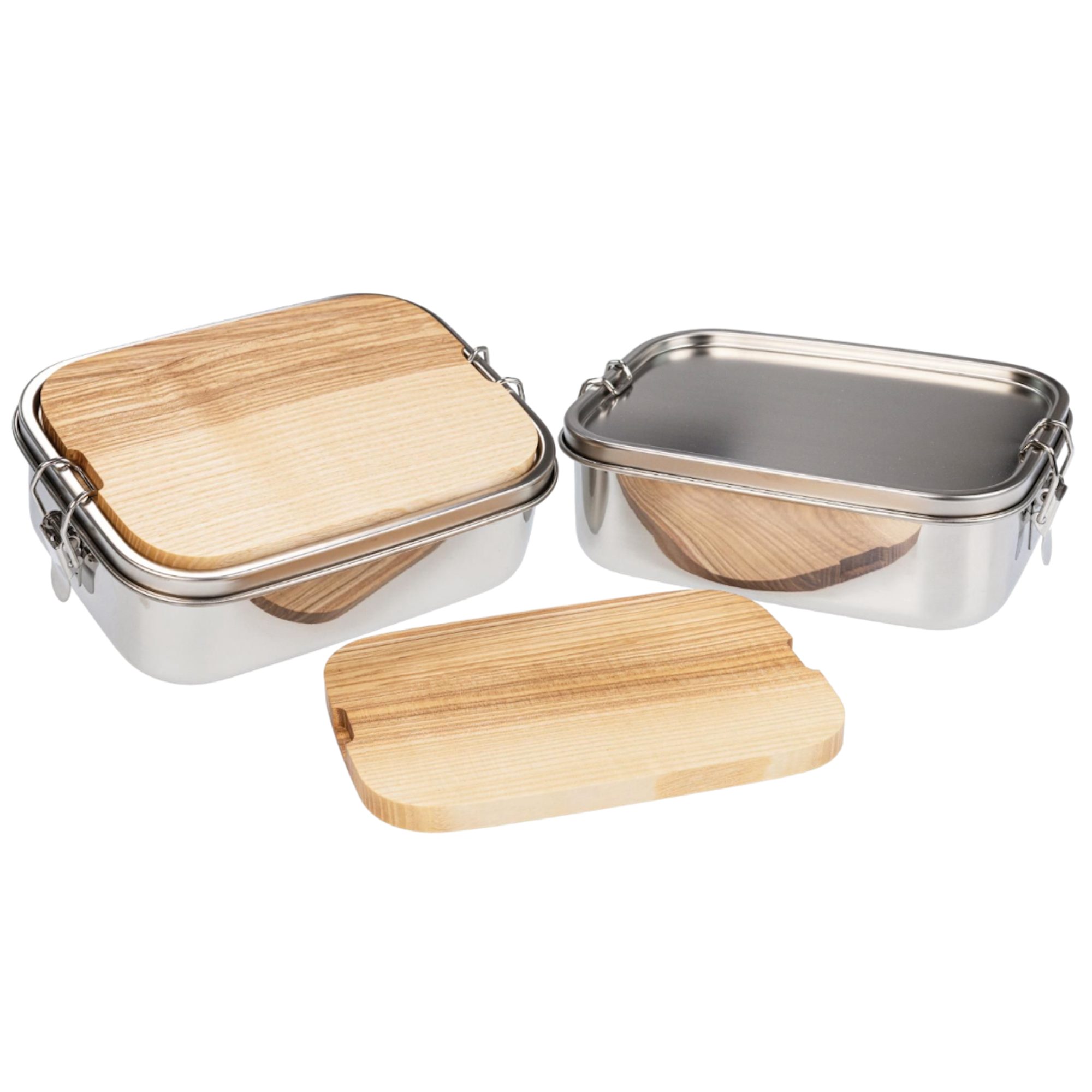 herbeschick. Lunchbox Lunchbox aus Edelstahl mit Holzbrettchen, Wasserdichte Brotdose mit Gummidichtung