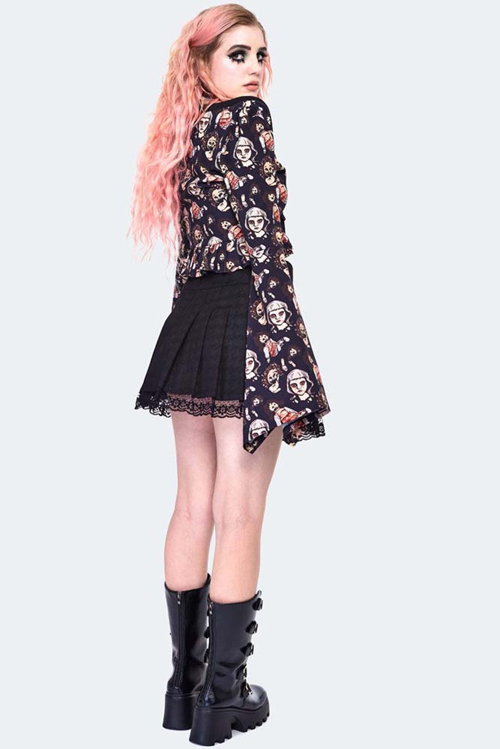 Jawbreaker Plisseerock Houndstooth Printed School Skirt Gothic Lace Spitze günstig online kaufen