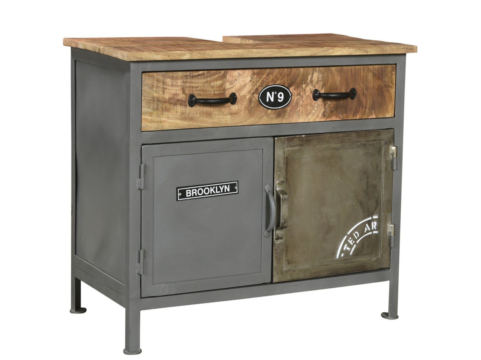 massivum Waschbeckenunterschrank Pinetown, Badschrank grau, Metall-Holz Mix günstig online kaufen