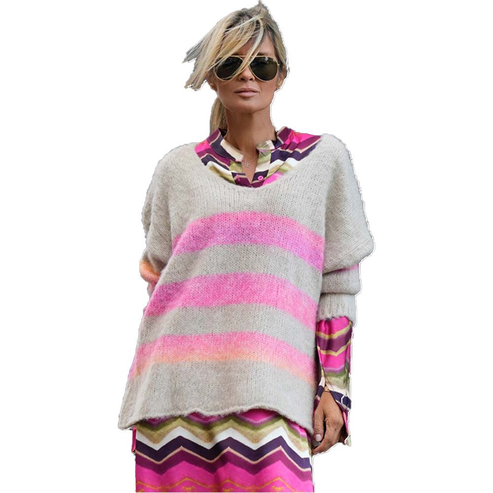 Strickpullover Miss Goodlife Strickpulliver mit Streifen MG9243, sand