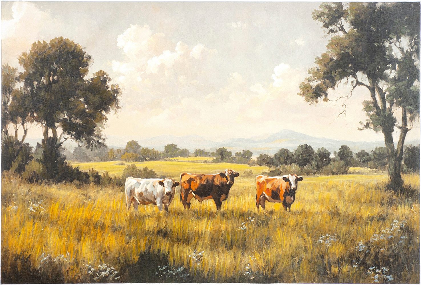 GILDE Leinwandbild Bild rechteckig Kuhweide grün, Landschaft (1 St), Kuhherde Wiesenmotiv ländliche Szene Bauernhof-Stimmung Country Style
